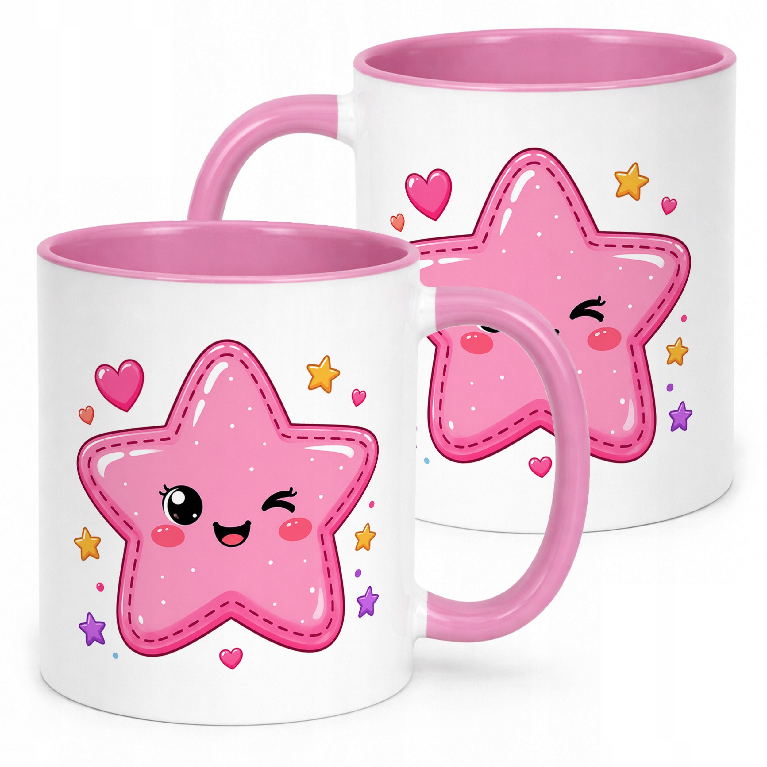 Kubek Różowy z nadrukiem Kawaii Gwiazdka Dla Dzieci Prezent Upominek