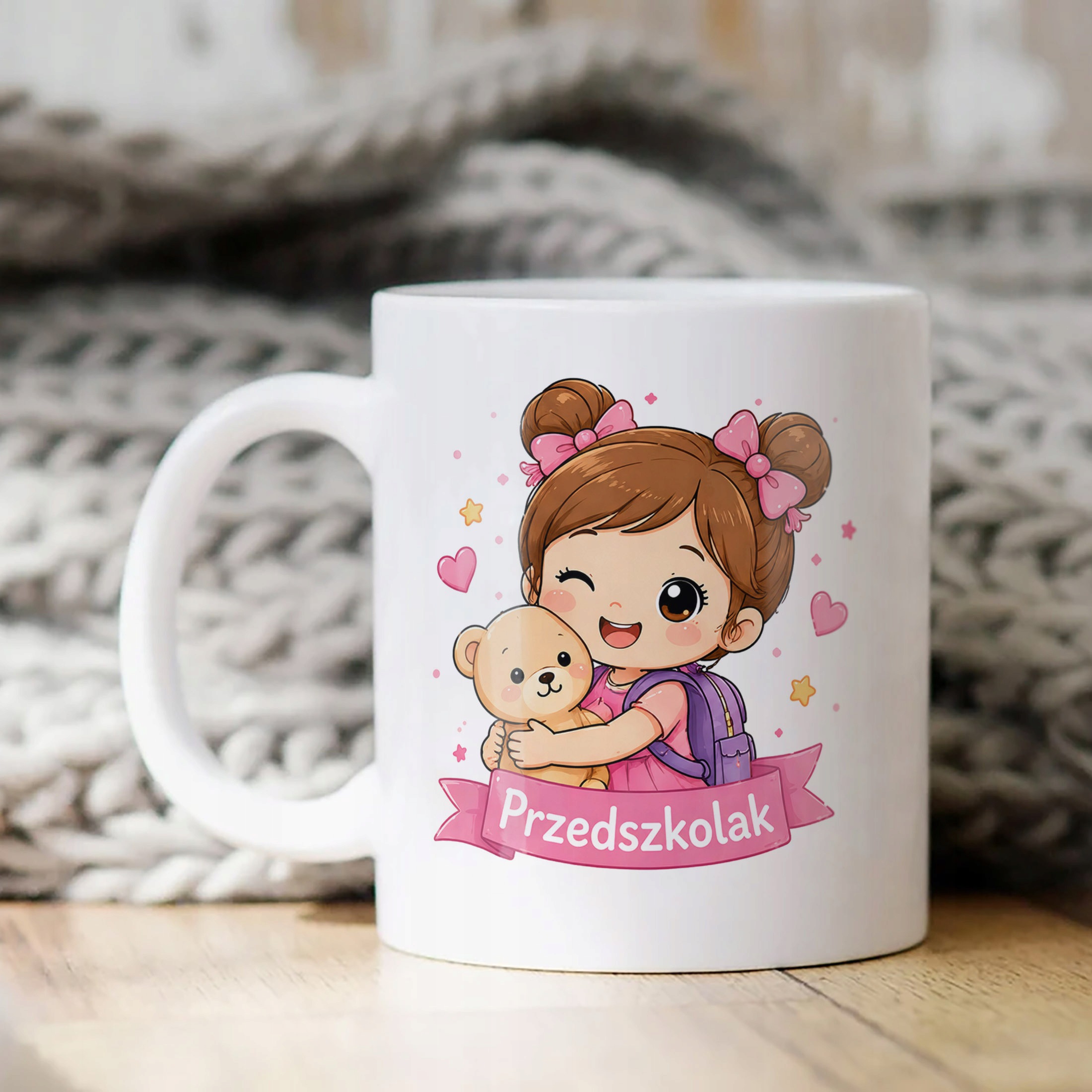 Biały Kubek z nadrukiem Przedszkolak Szkoła Dla Dzieci Prezent