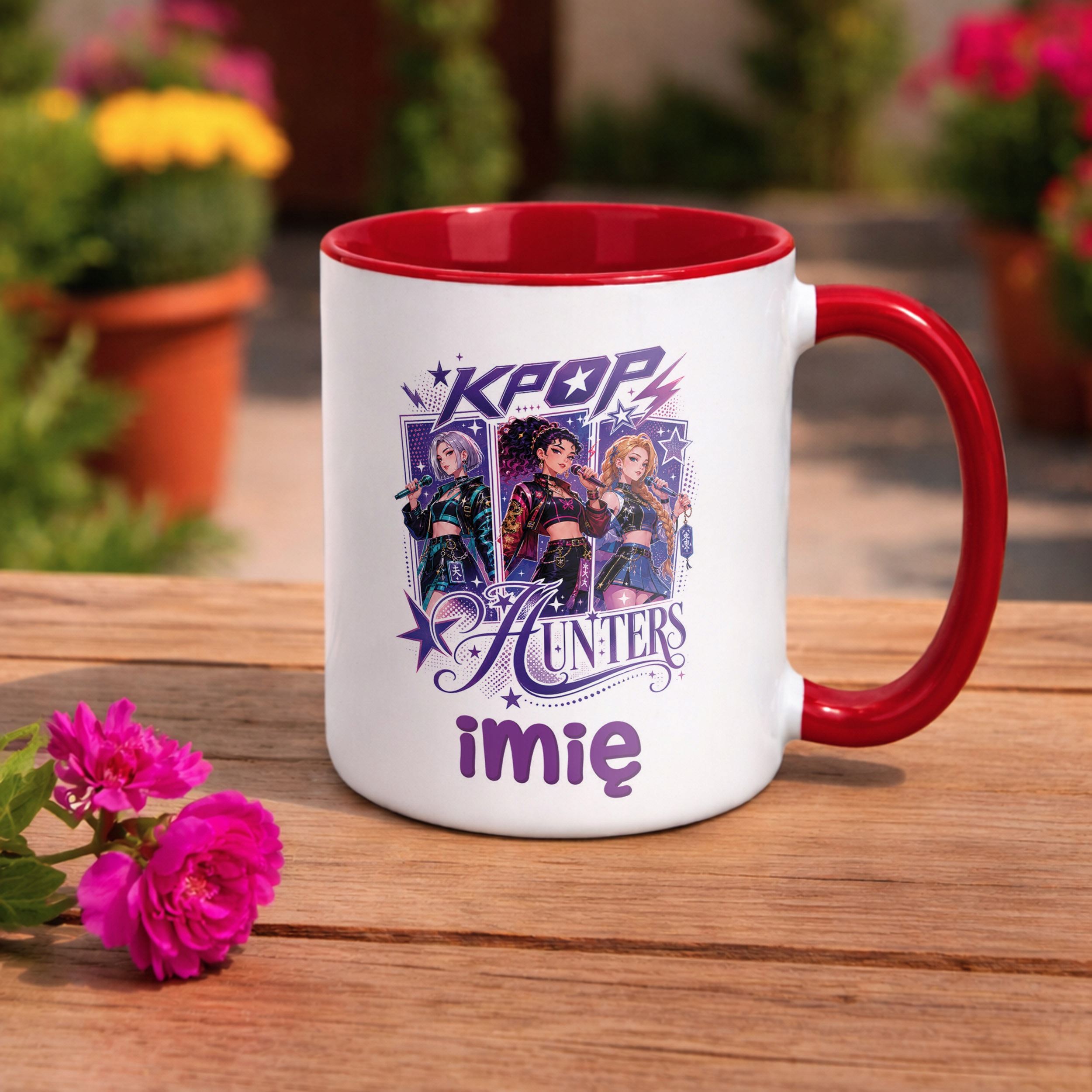 Zestaw Personalizowany Kubek Czerwony Poduszka Łowczynie Kpop Prezent