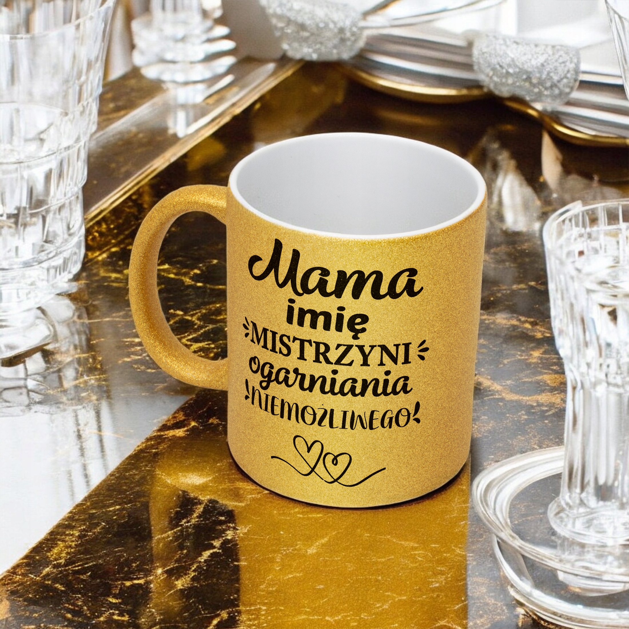 Złoty kubek brokatowy Personalizowany Dzień Matki Dla Mamy Prezent