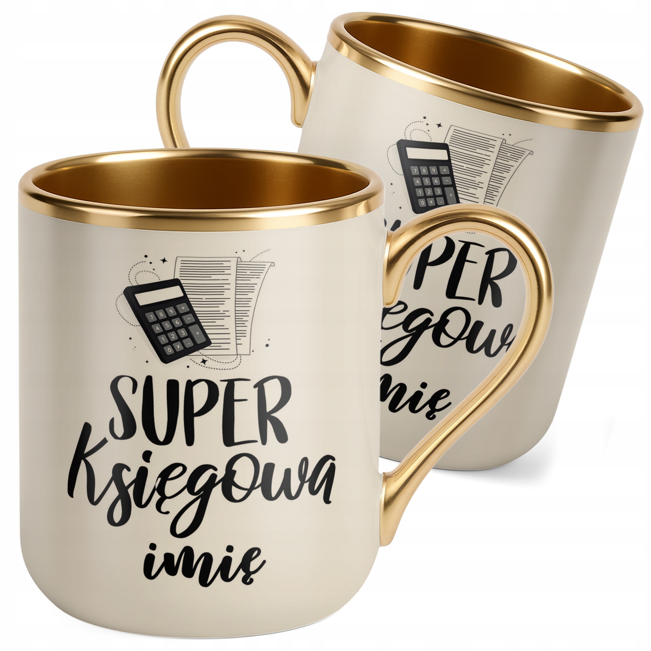 Kubek Premium Złoty Ecru Personalizowany Super Księgowa Dla Księgowej