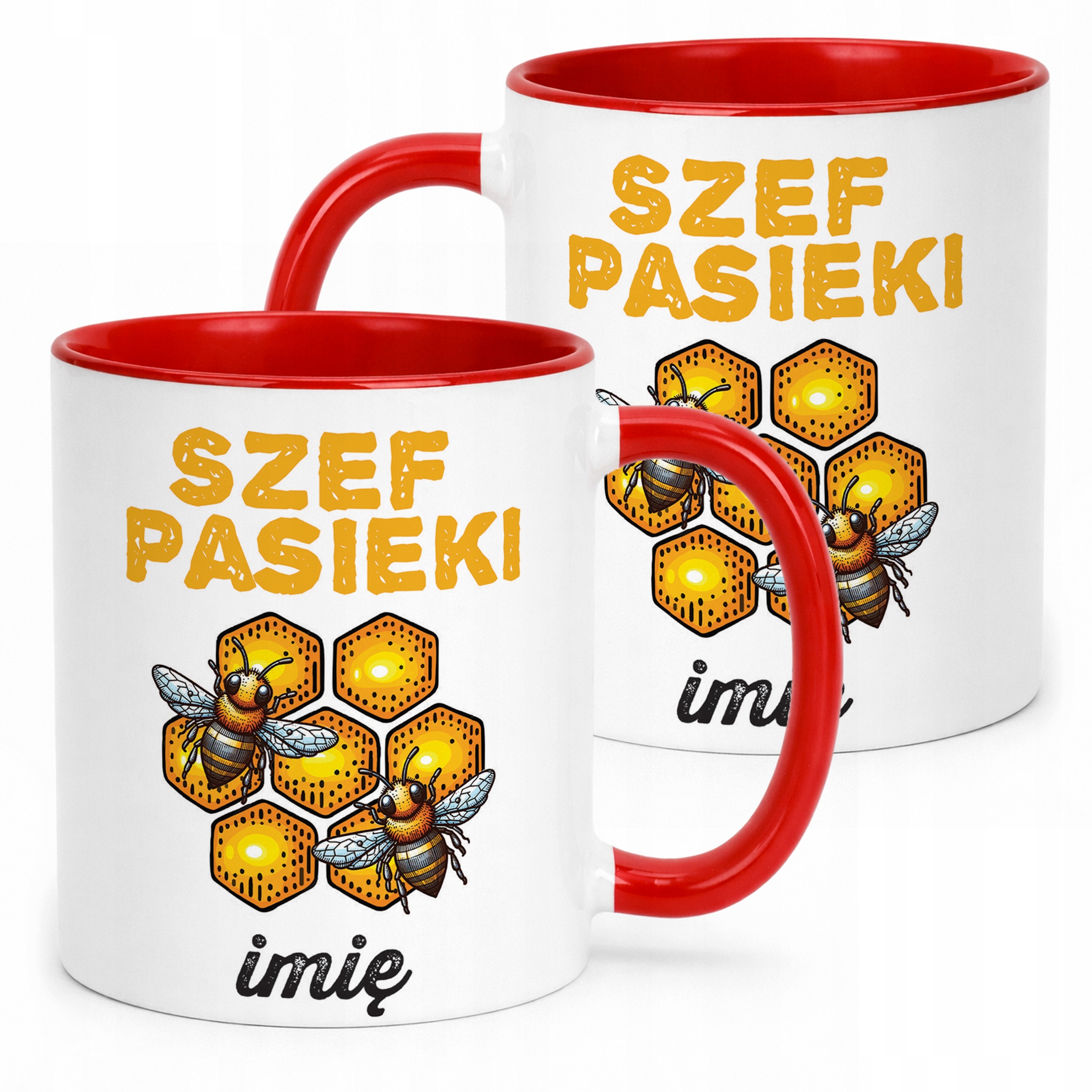 Kubek Czerwony Personalizowany Dla Pszczelarza Pszczoły Pasieka Prezent