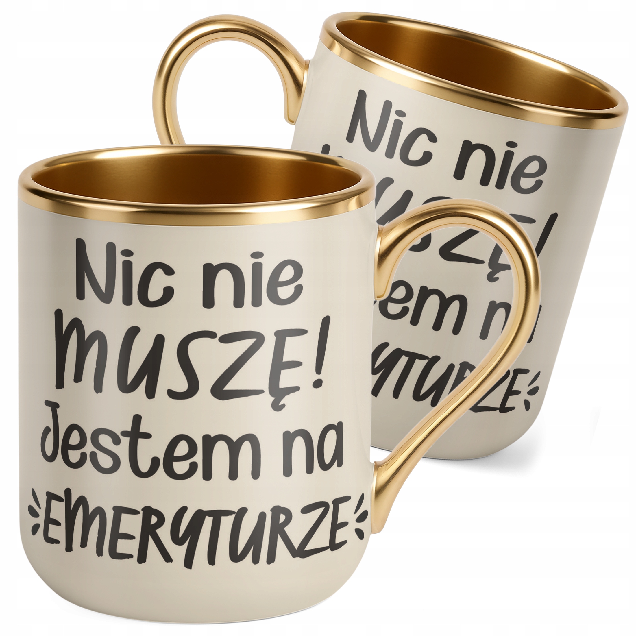 Kubek Premium Złoty Ecru Z okazji Emerytury Dla Emeryta Emerytki Prezent