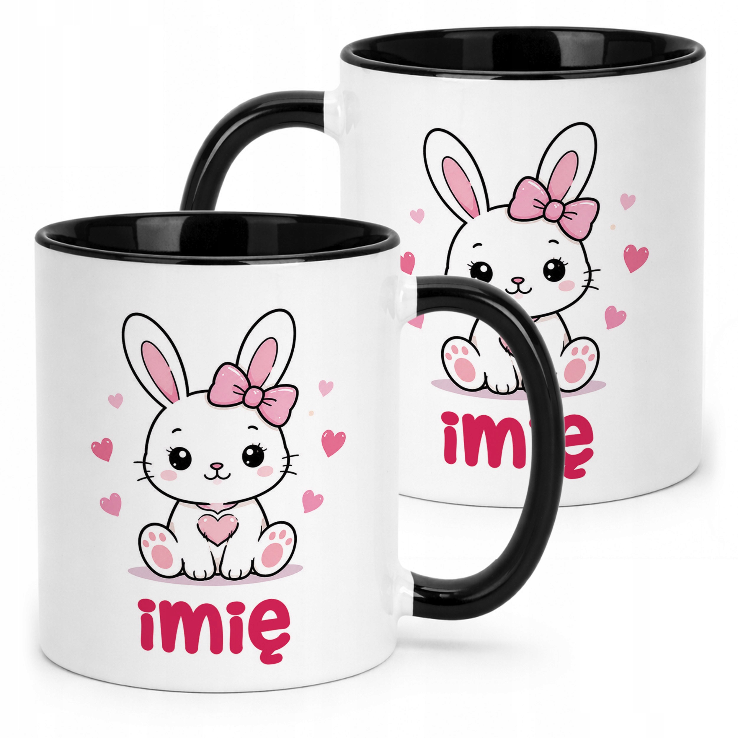 Kubek Czarny z nadrukiem personalizowany Uroczy Króliczek Dla Dzieci