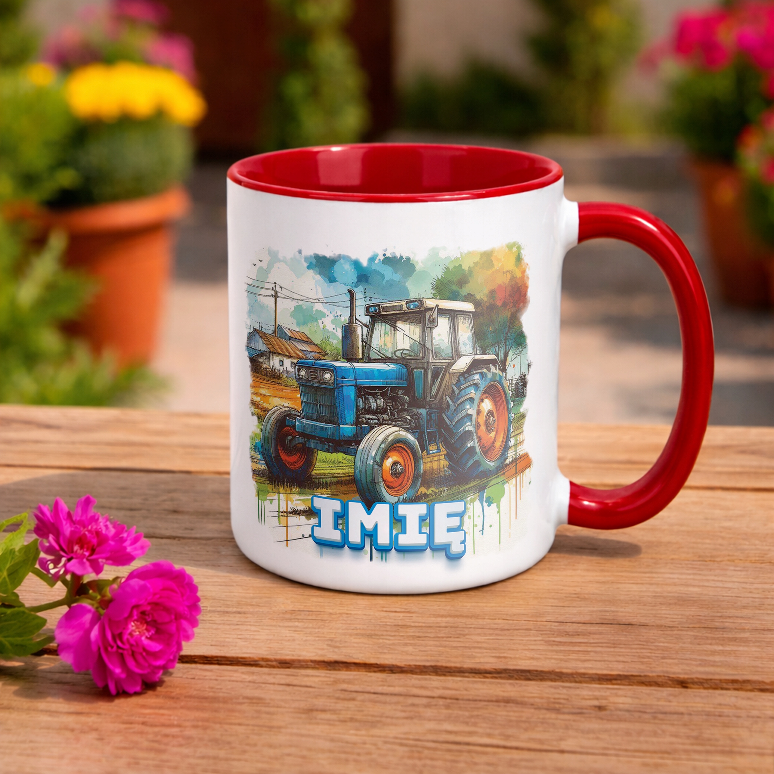 Kubek Czerwony Personalizowany Dla Fanów Traktorów Traktor Prezent