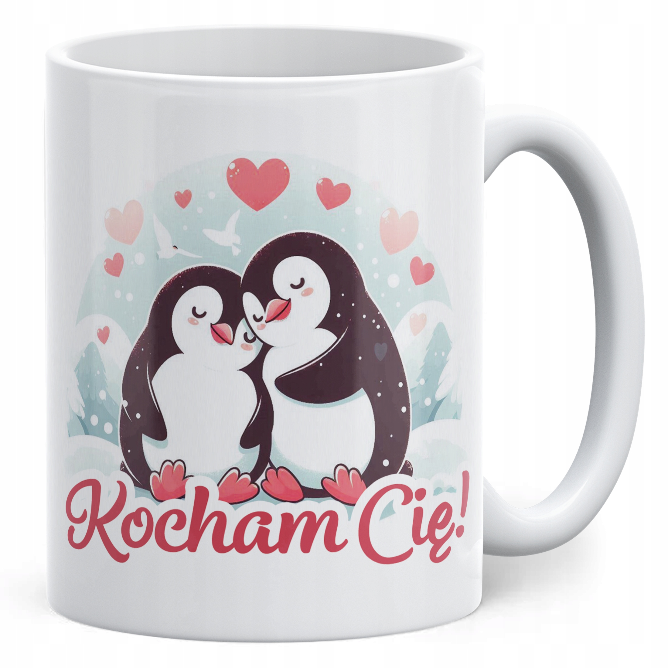 Zestaw Kubek + Poduszka 38×38 cm Walentynki Kocham Cię Pingwiny Prezent