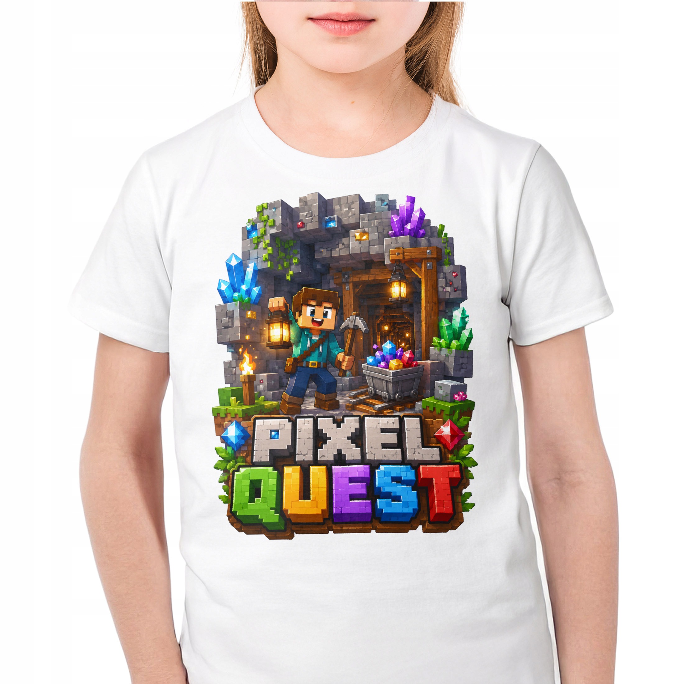 Koszulka Dziecięca Biała Z Nadrukiem PIXEL Gra Dla Dzieci Prezent r. 116