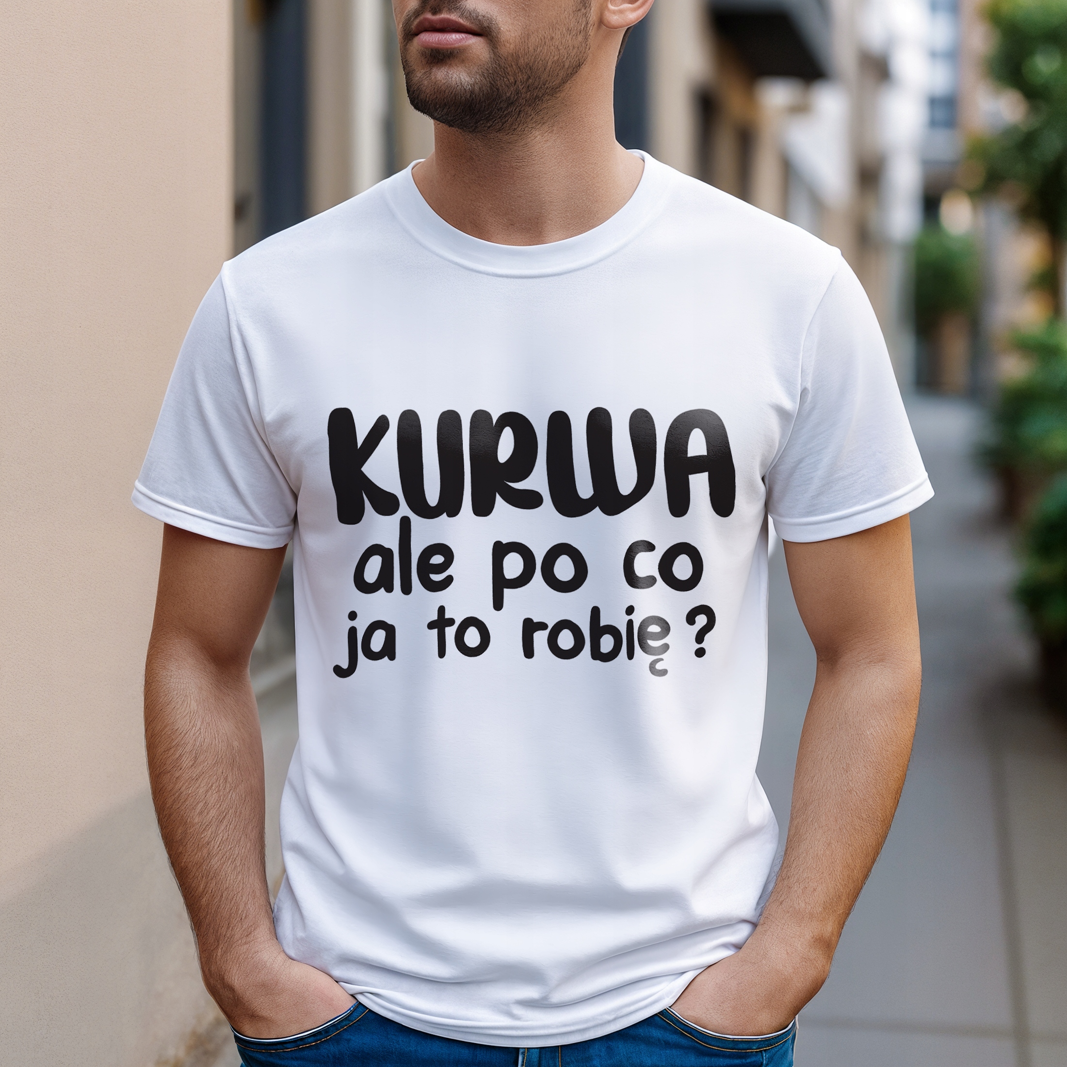Koszulka biała męska K**wa Ale Po Co Zabawny Prezent r. 3XL