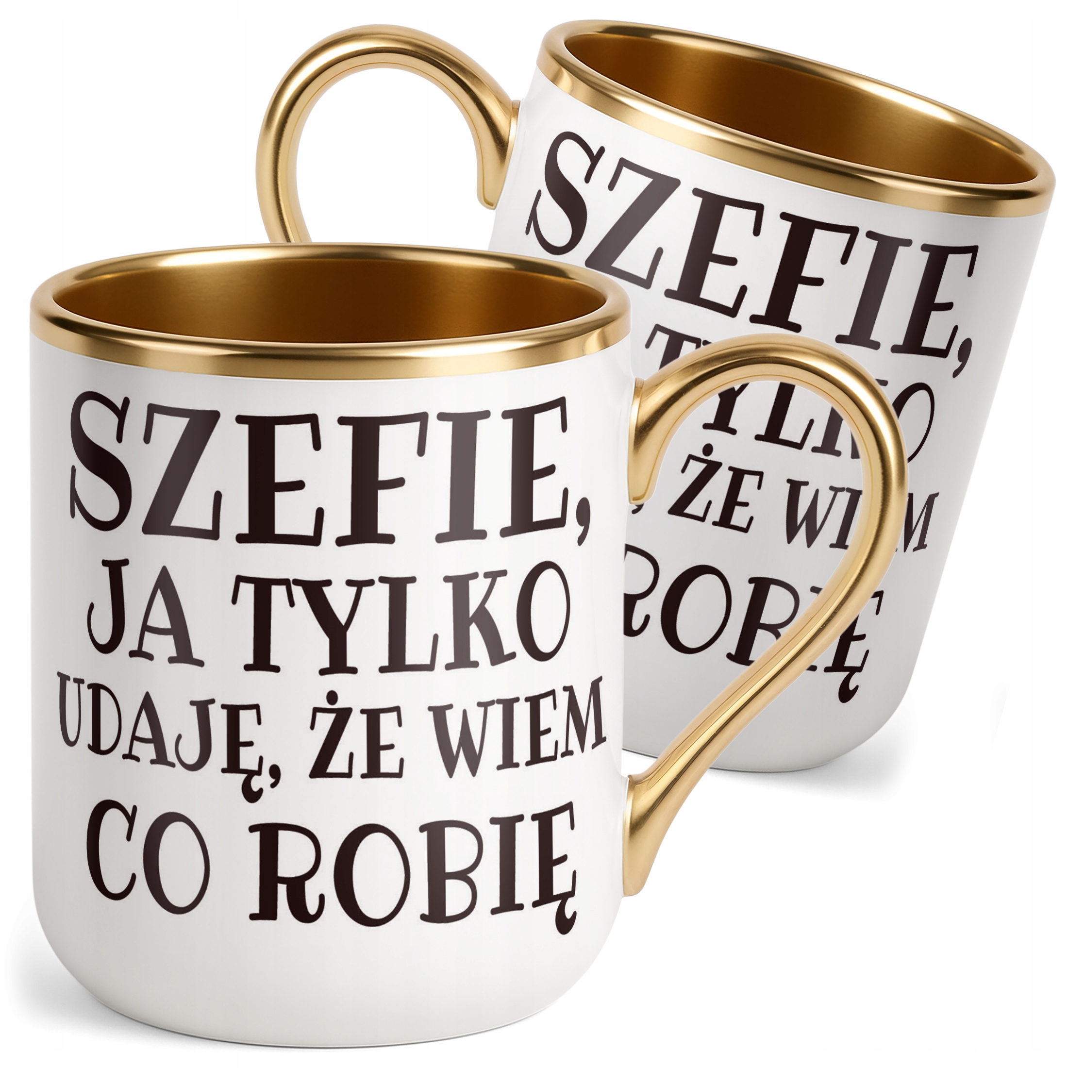 Kubek Premium Złoty Szefie Ja Tylko Udaję Śmieszny Zabawny Prezent