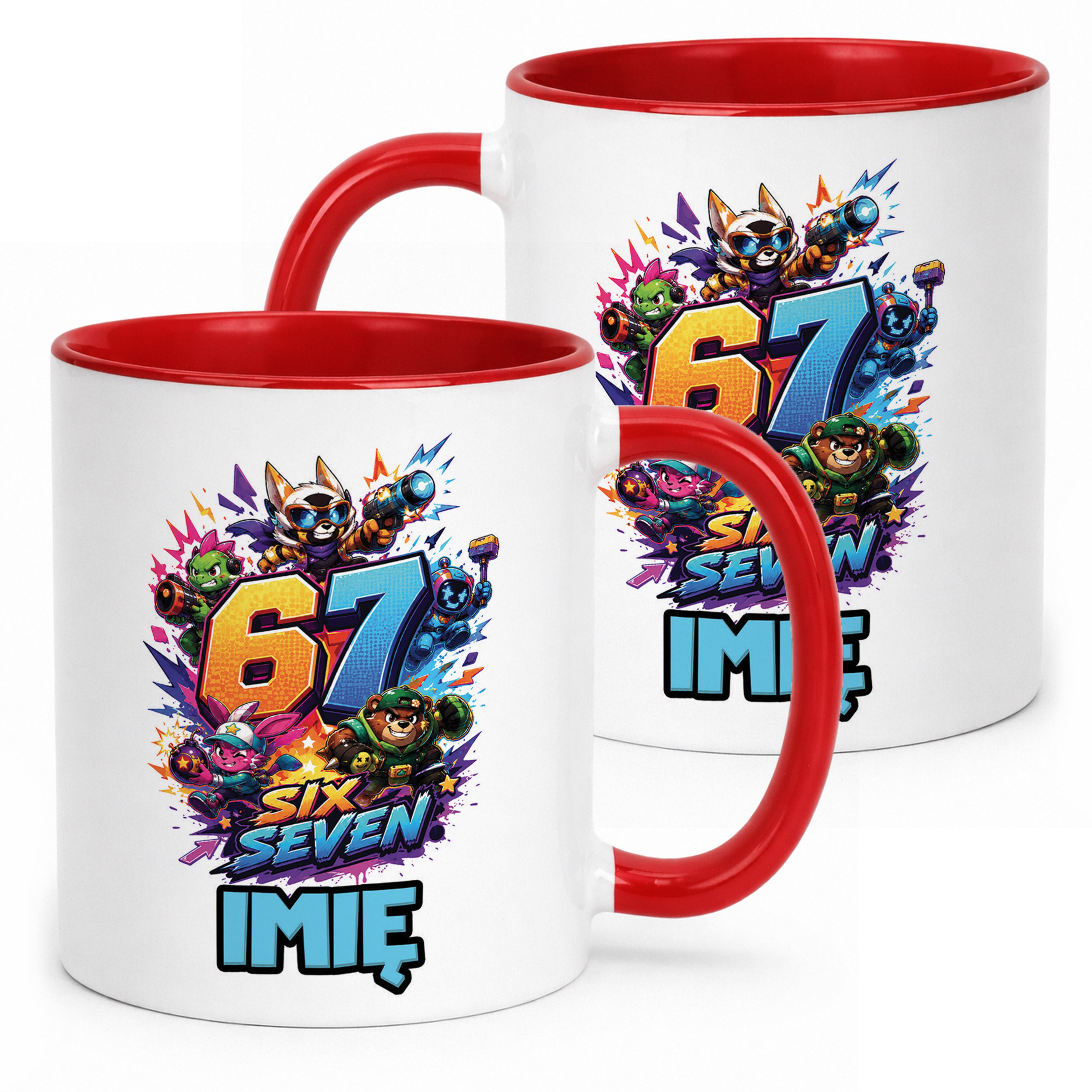 Kubek Czerwony z nadrukiem personalizowany SIX SEVEN Dla Dzieci Prezent