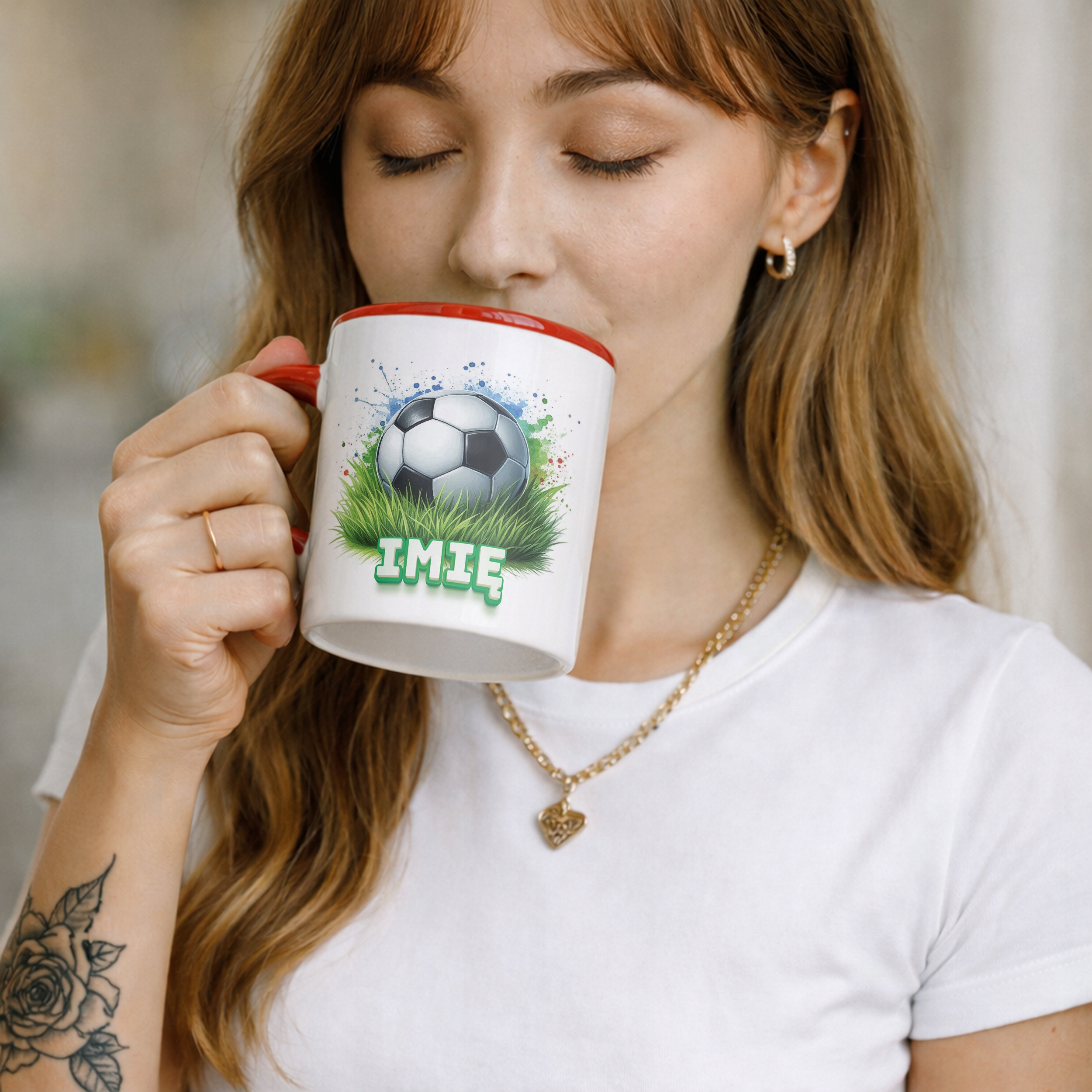Kubek Czerwony Personalizowany Dla Piłkarza Fana Piłki Nożnej Prezent