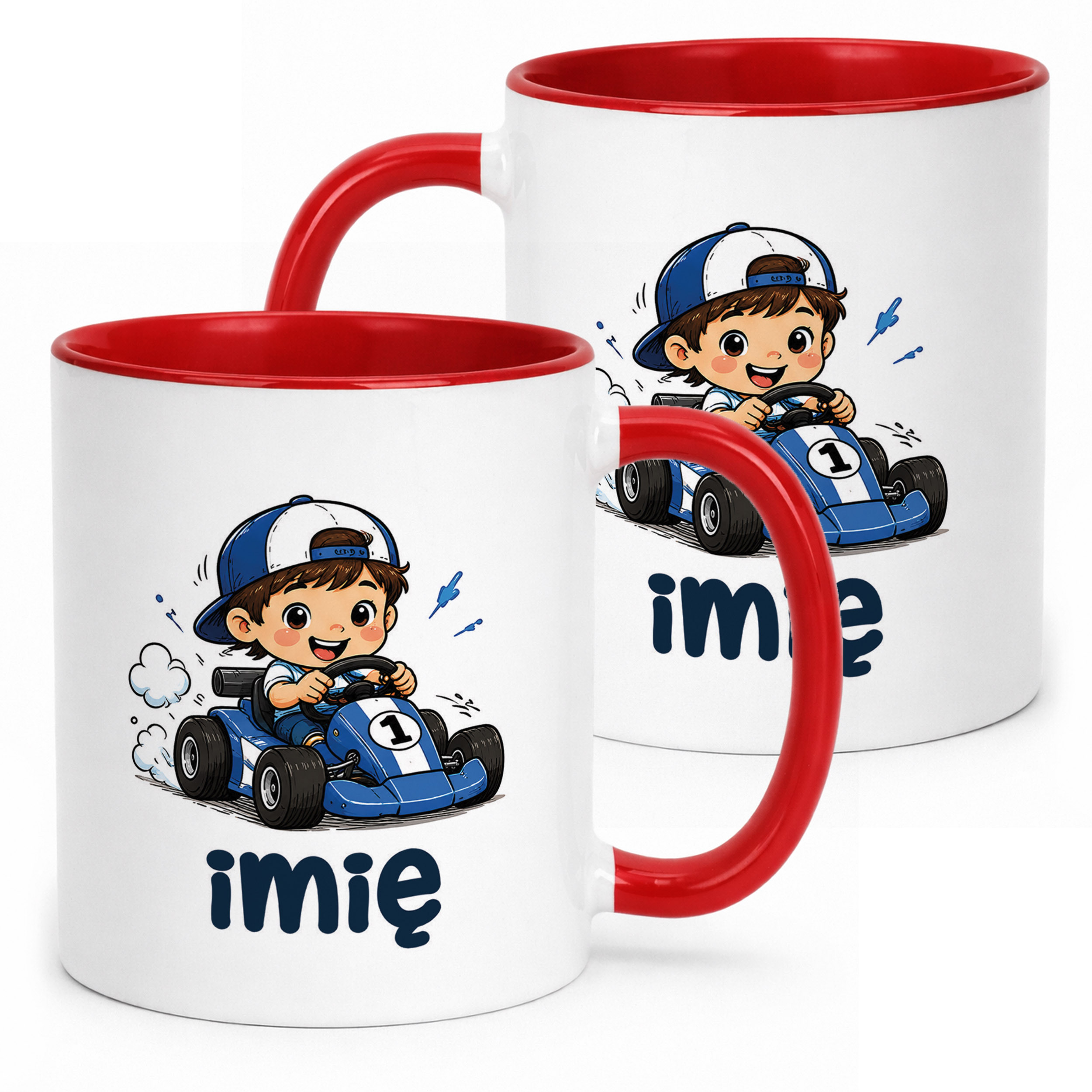 Kubek Czerwony z nadrukiem personalizowany Wyścigówka Dla Dzieci Prezent