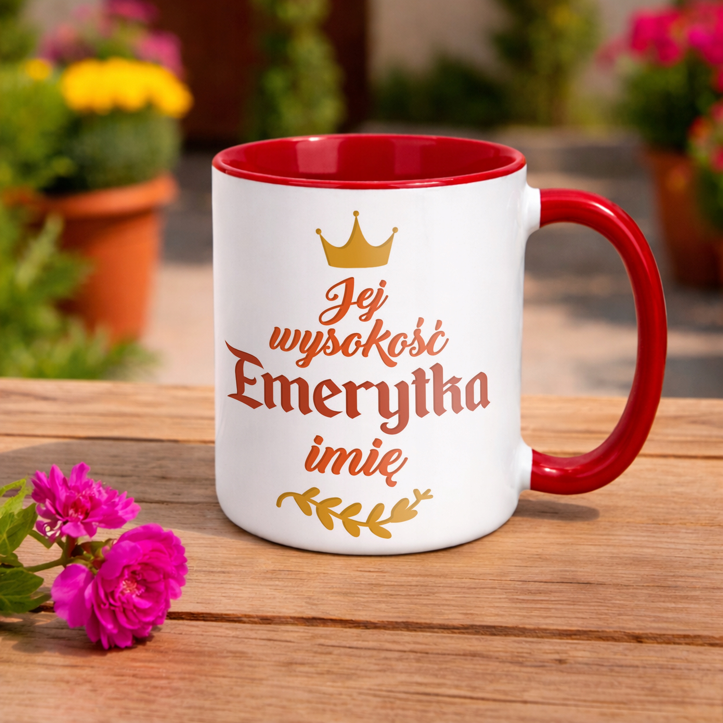 Kubek Czerwony Personalizowany z okazji Emerytury Dla Emerytki Prezent