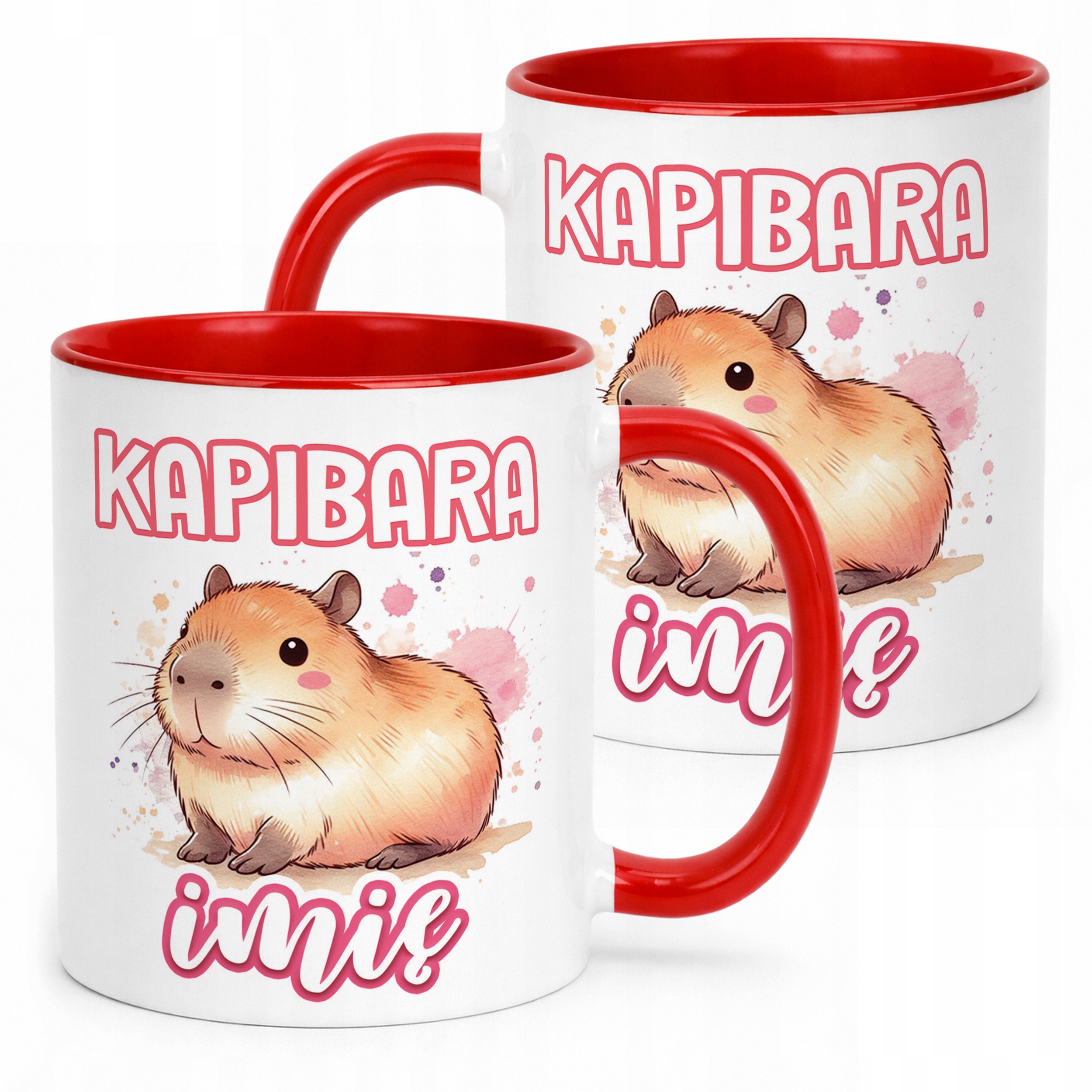 Kubek Czerwony Personalizowany Kapibara Capybara Zwierzak Dla Dzieci