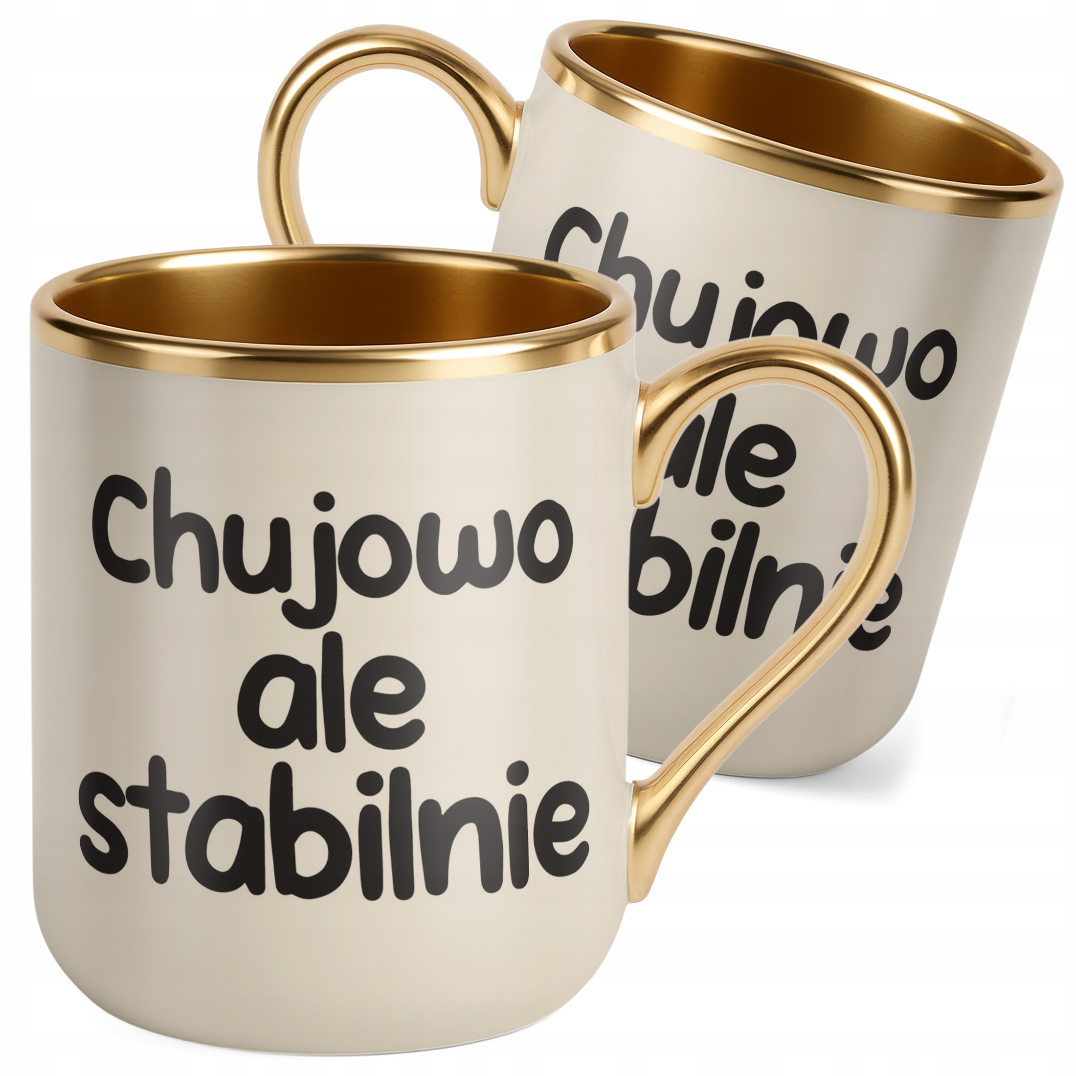 Kubek Premium Złoty Ecru Chuj**o Ale Stabilnie Śmieszny Zabawny