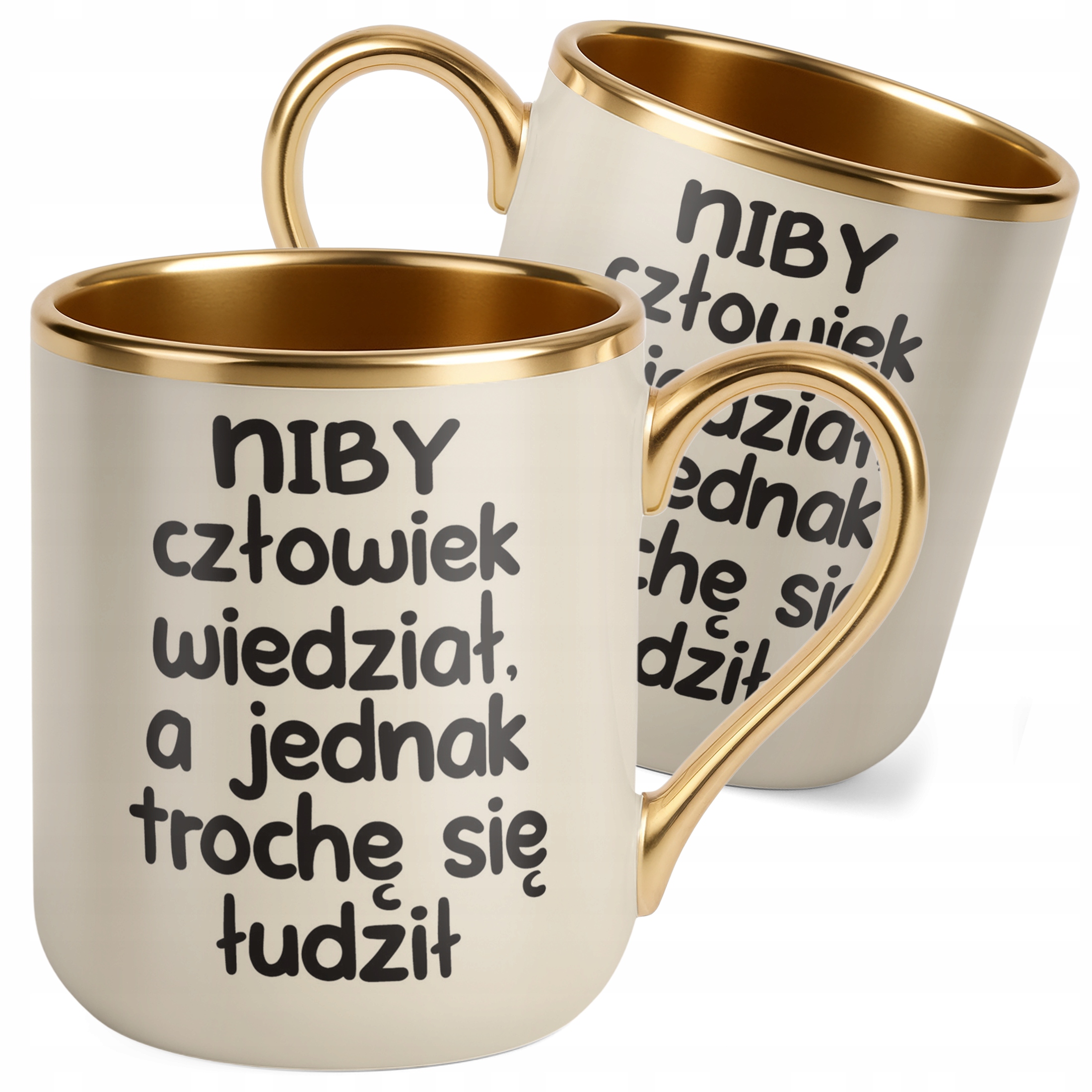 Kubek Premium Złoty Ecru Niby Człowiek Wiedział Śmieszny Zabawny