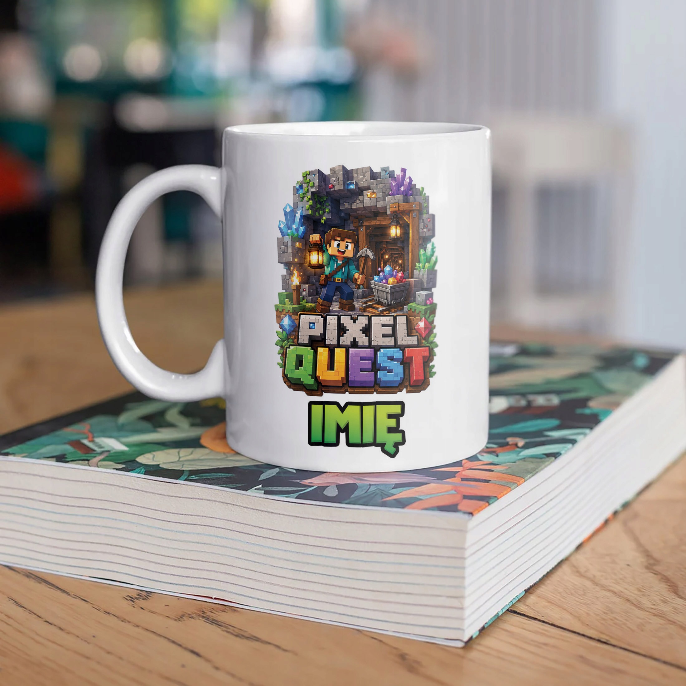 Biały Kubek z nadrukiem personalizowany PIXEL Gra Dla Dzieci Prezent