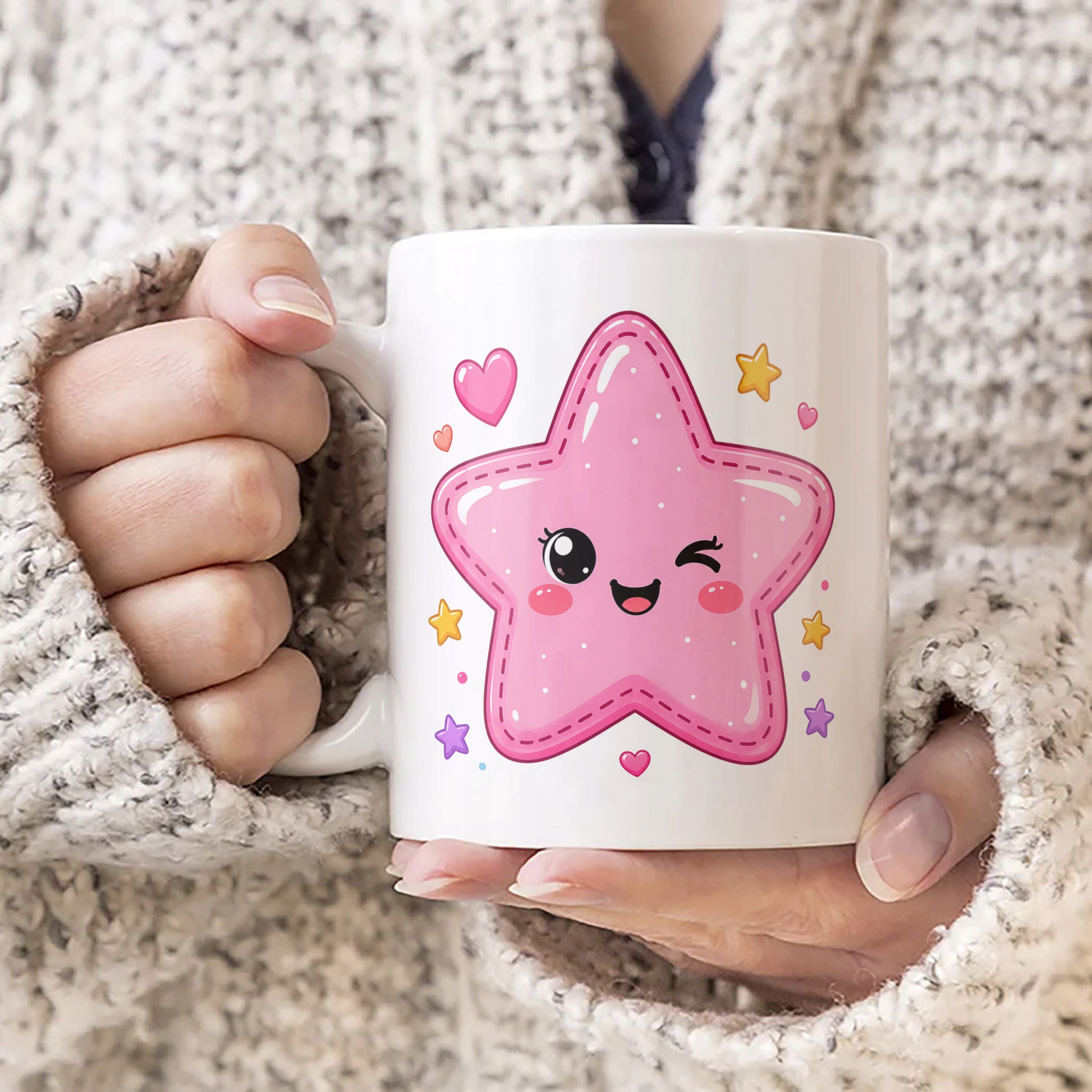 Zestaw Kubek Biały Poduszka Z Nadrukiem Kawaii Gwiazdka Prezent