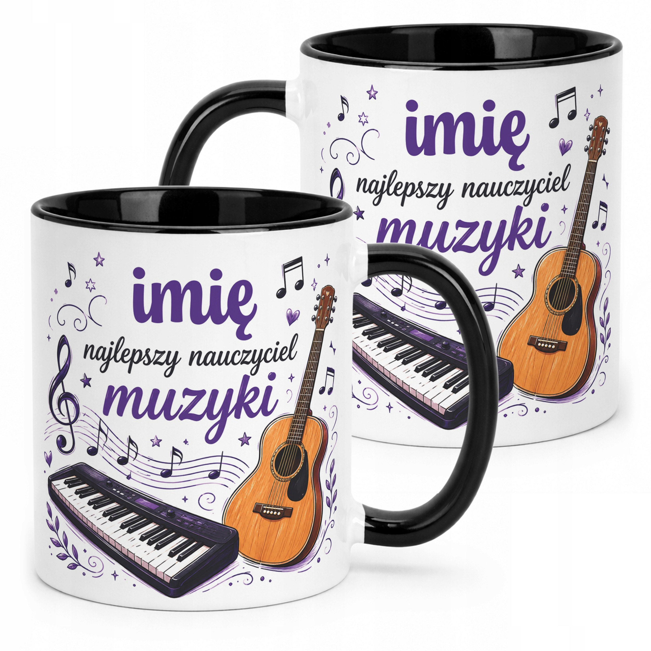 Kubek Czarny z Imieniem Dzień Nauczyciela Muzyka Prezent