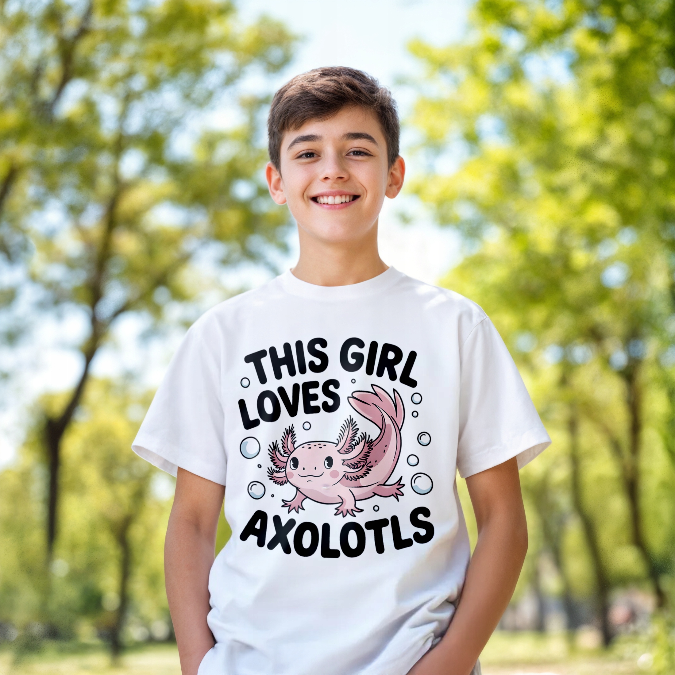 Podkoszulek dziecięcy biały Aksolotl Axolotl Mine craft Różowy