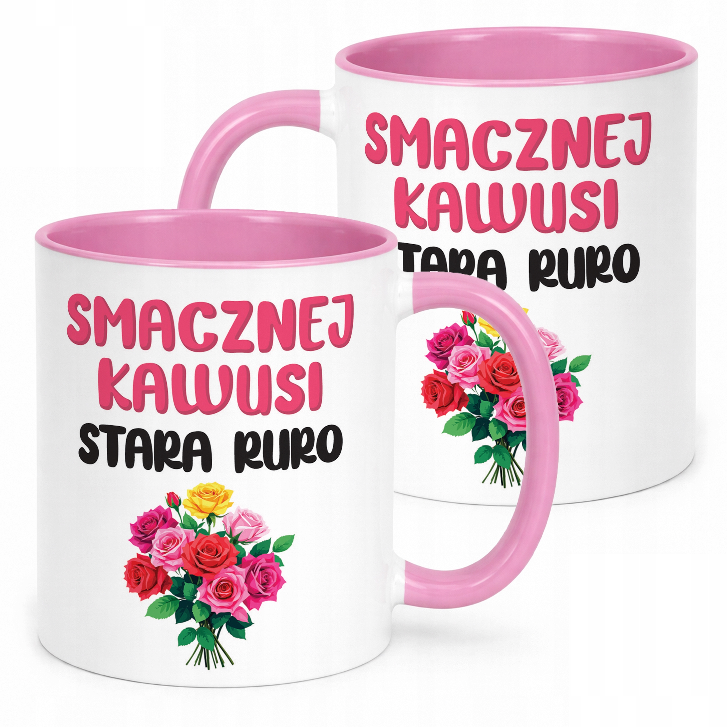 Kubek Różowy Smacznej Kawus Stara Ruro Śmieszny Zabawny Prezent