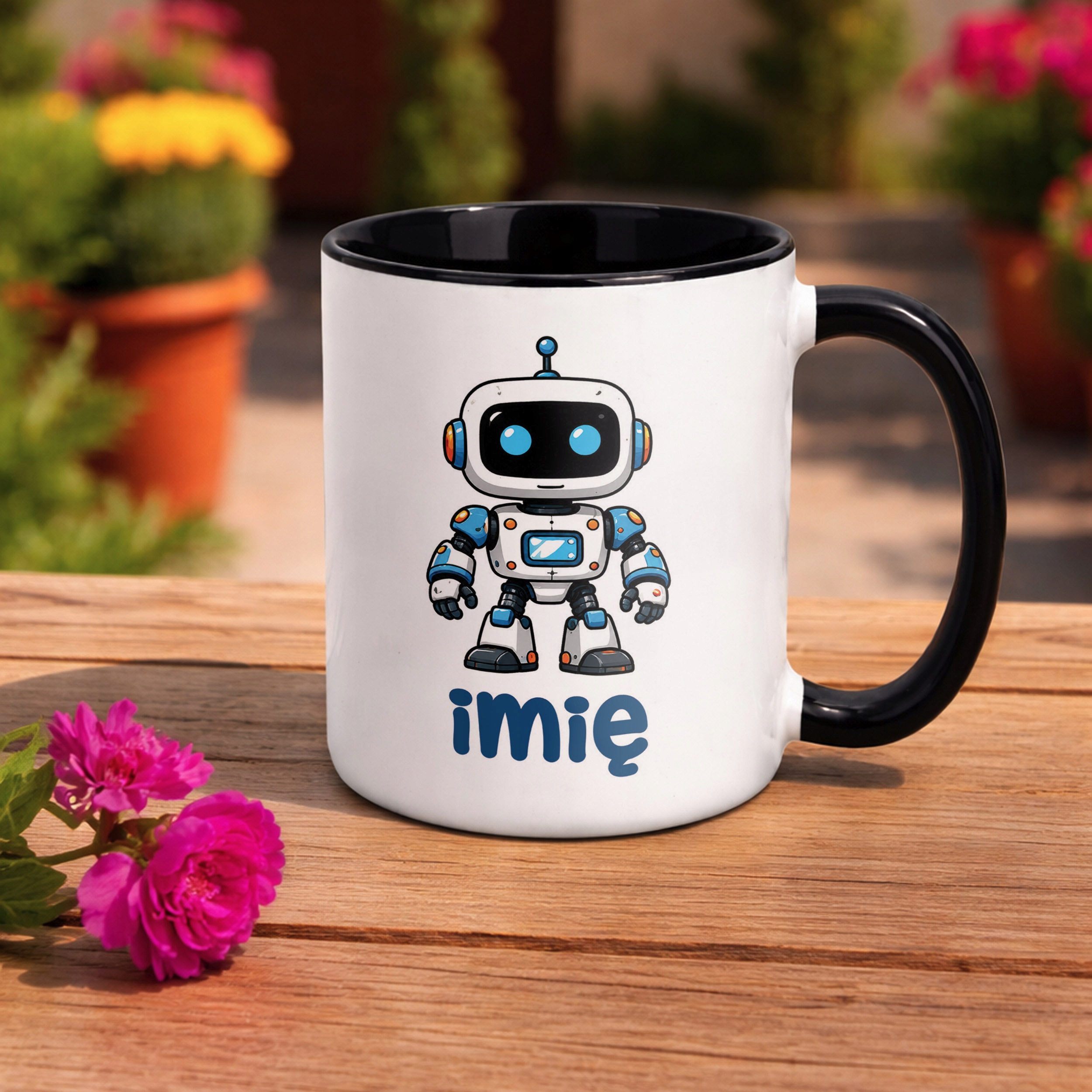 Zestaw Personalizowany Kubek Czarny Poduszka Robot Prezent