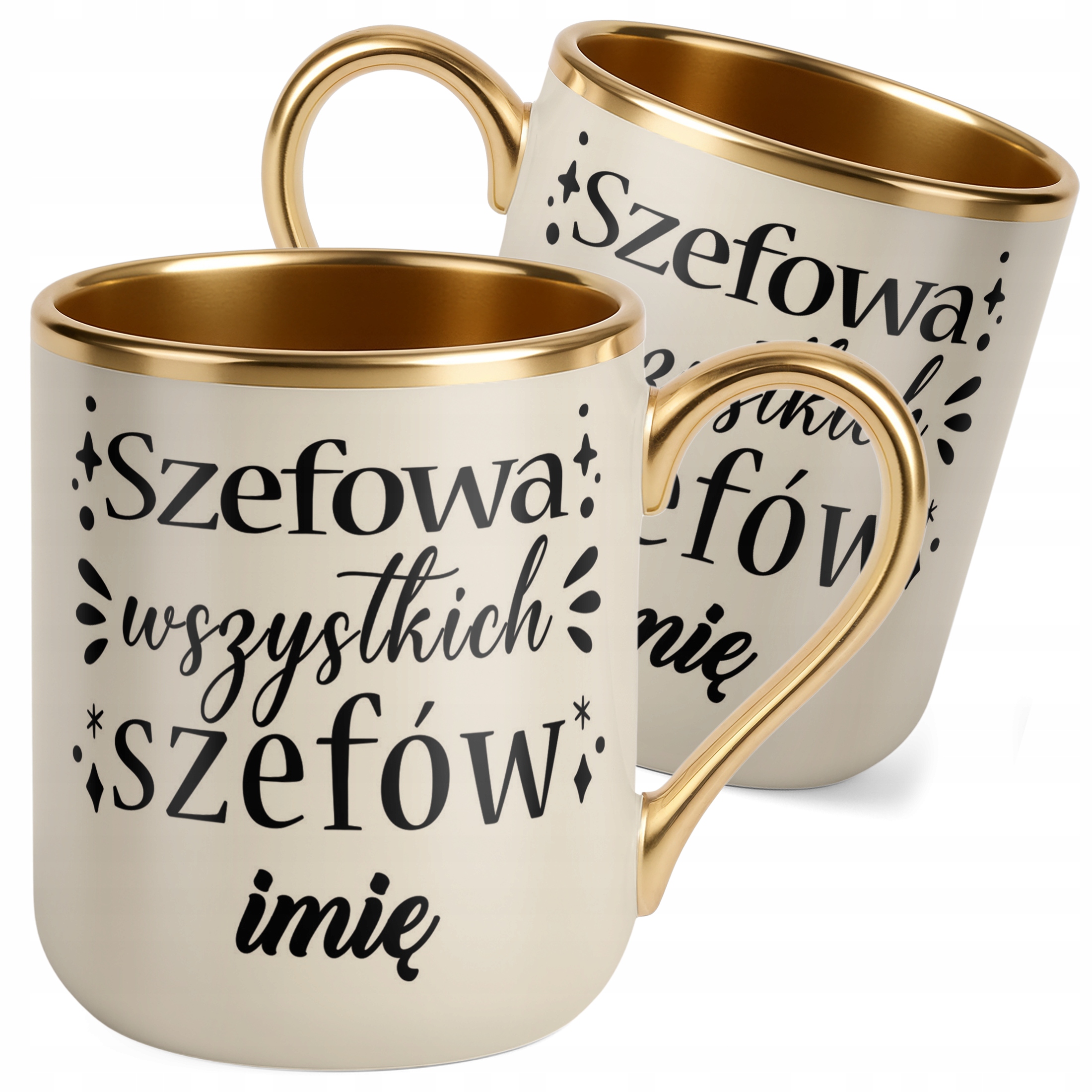 Kubek Premium Złoty Ecru Personalizowany Szefowa Wszystkich Szefów