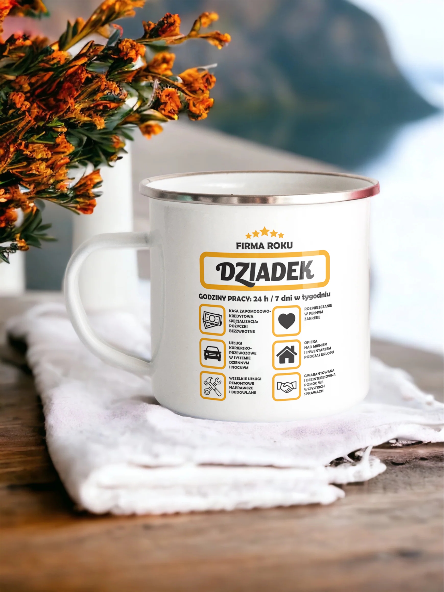 Emaliowany Kubek Garnuszek 300 ml Dzień Dziadka Prezent Firma Roku Dziadek