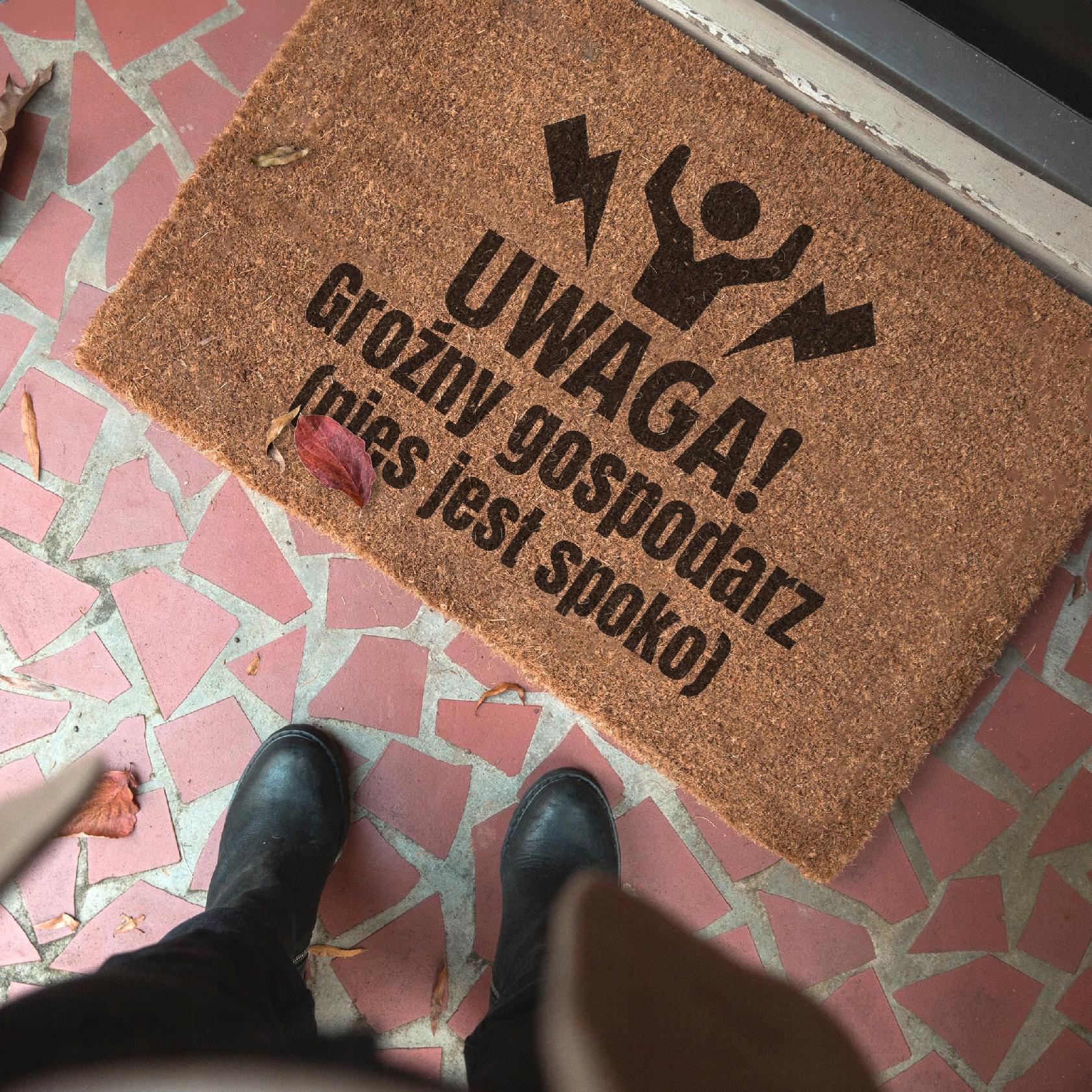Wycieraczka UWAGA groźny gospodarz pies jest spoko pod drzwi kokosowa 60×40