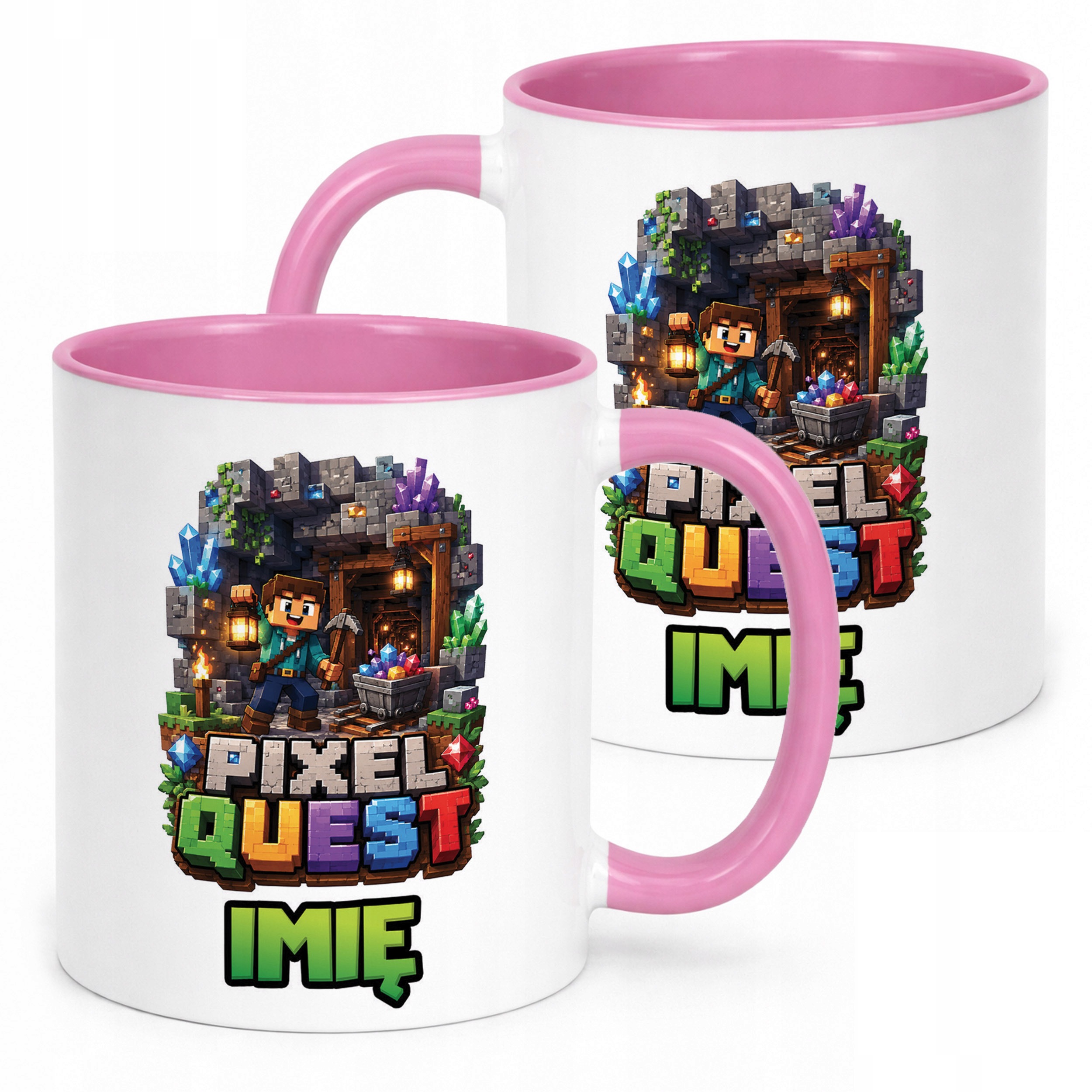 Kubek Różowy z nadrukiem personalizowany PIXEL Gra Dla Dzieci Prezent