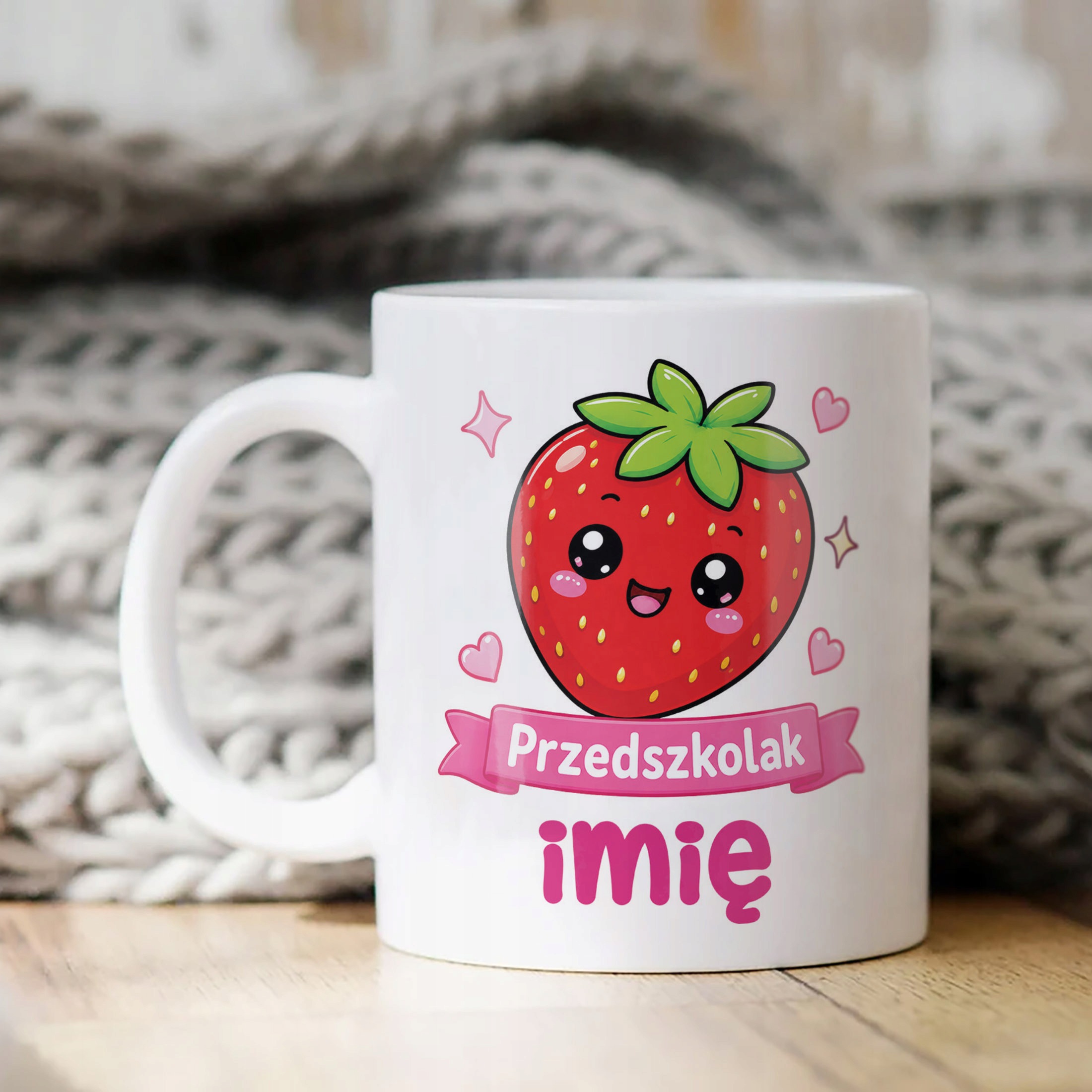 Biały Kubek z nadrukiem personalizowany Przedszkolak Szkoła Dla Dzieci