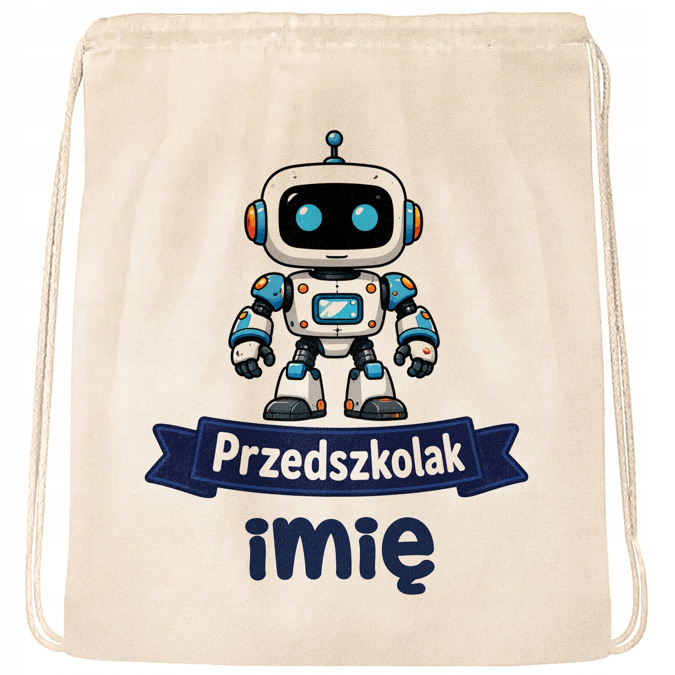 Zestaw Personalizowany Plecak Worek Kubek Czarny Przedszkolak Robot
