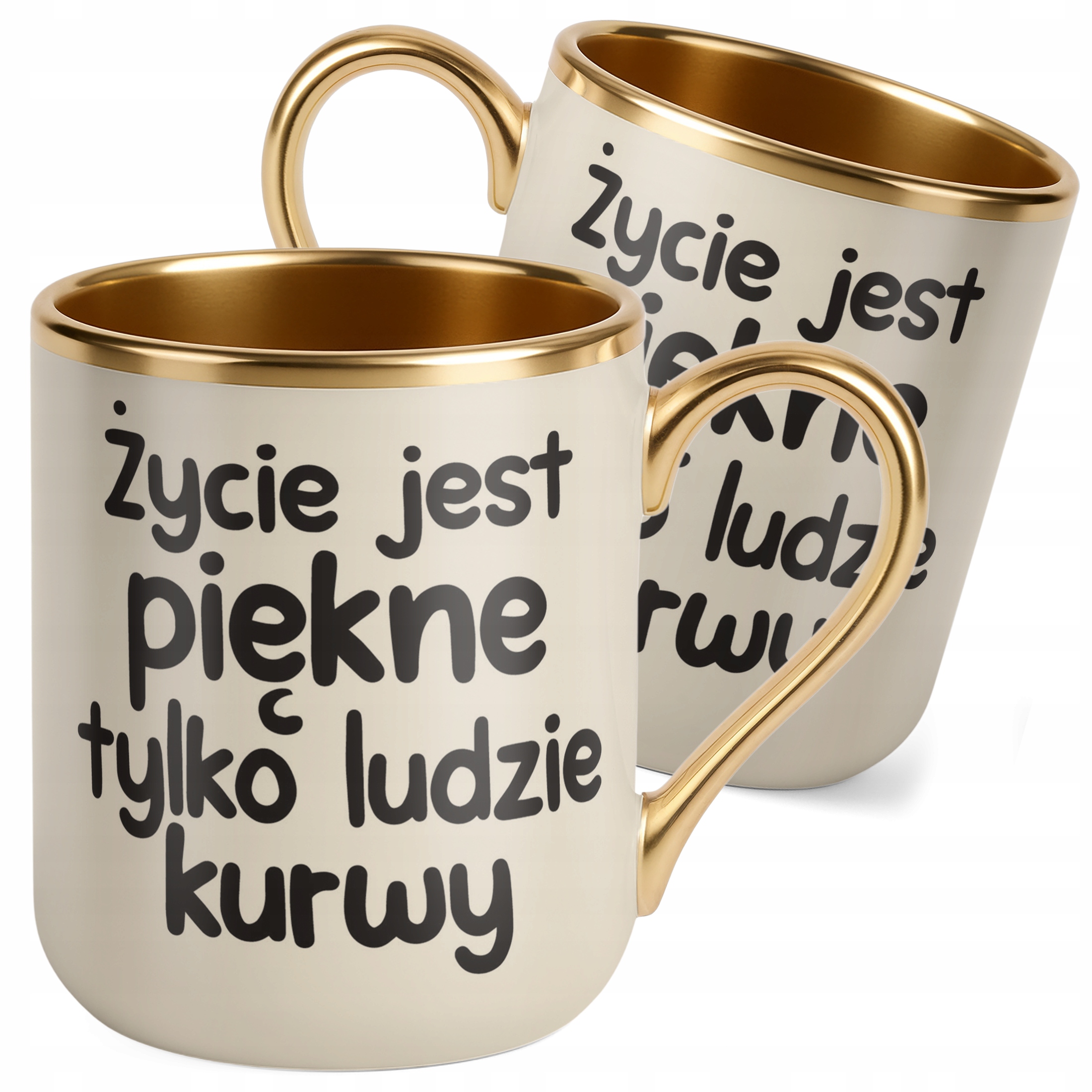 Kubek Premium Złoty Ecru Życie Jest Piękne Śmieszny Zabawny