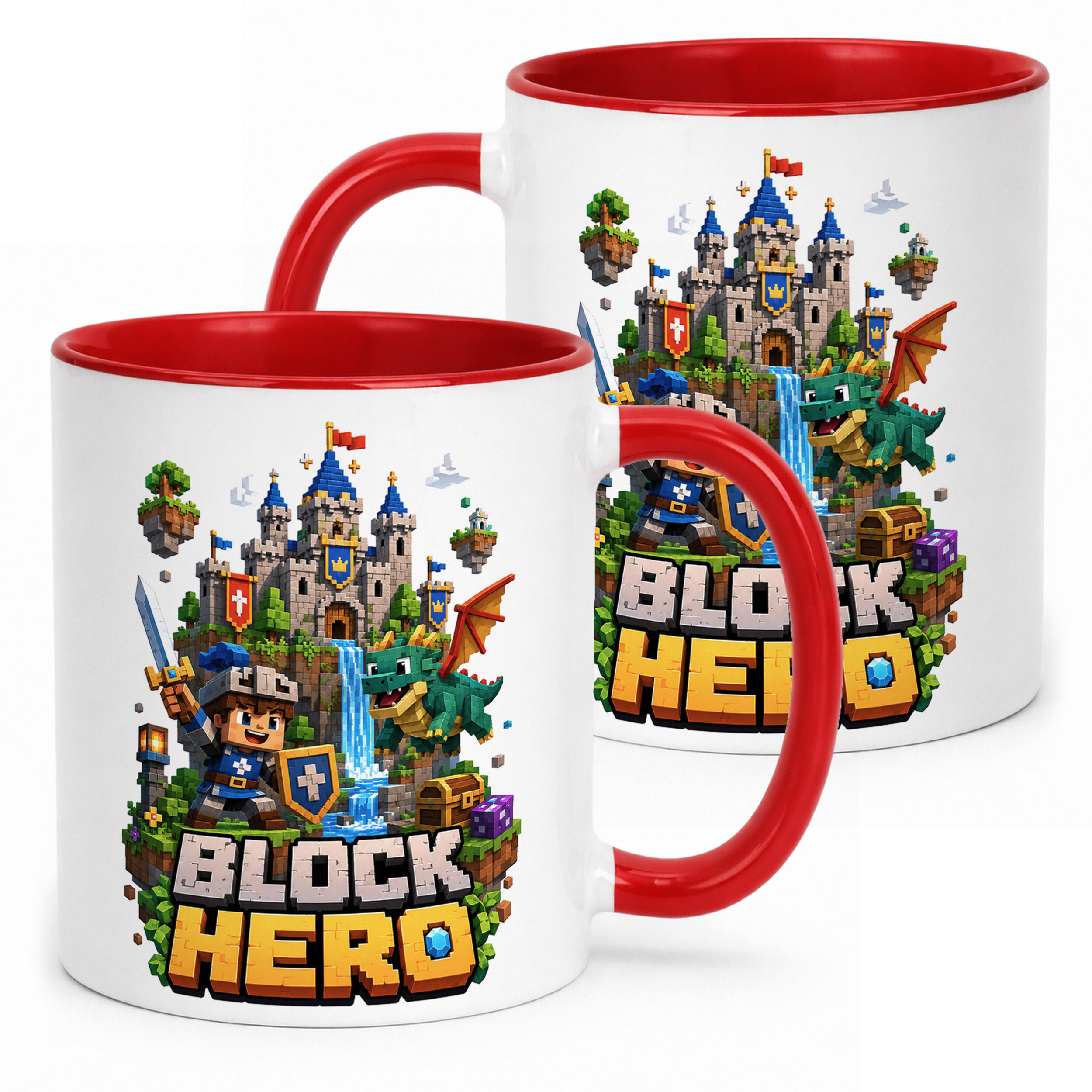 Kubek Czerwony z nadrukiem BLOCK HERO Gra Dla Dzieci Prezent Upominek