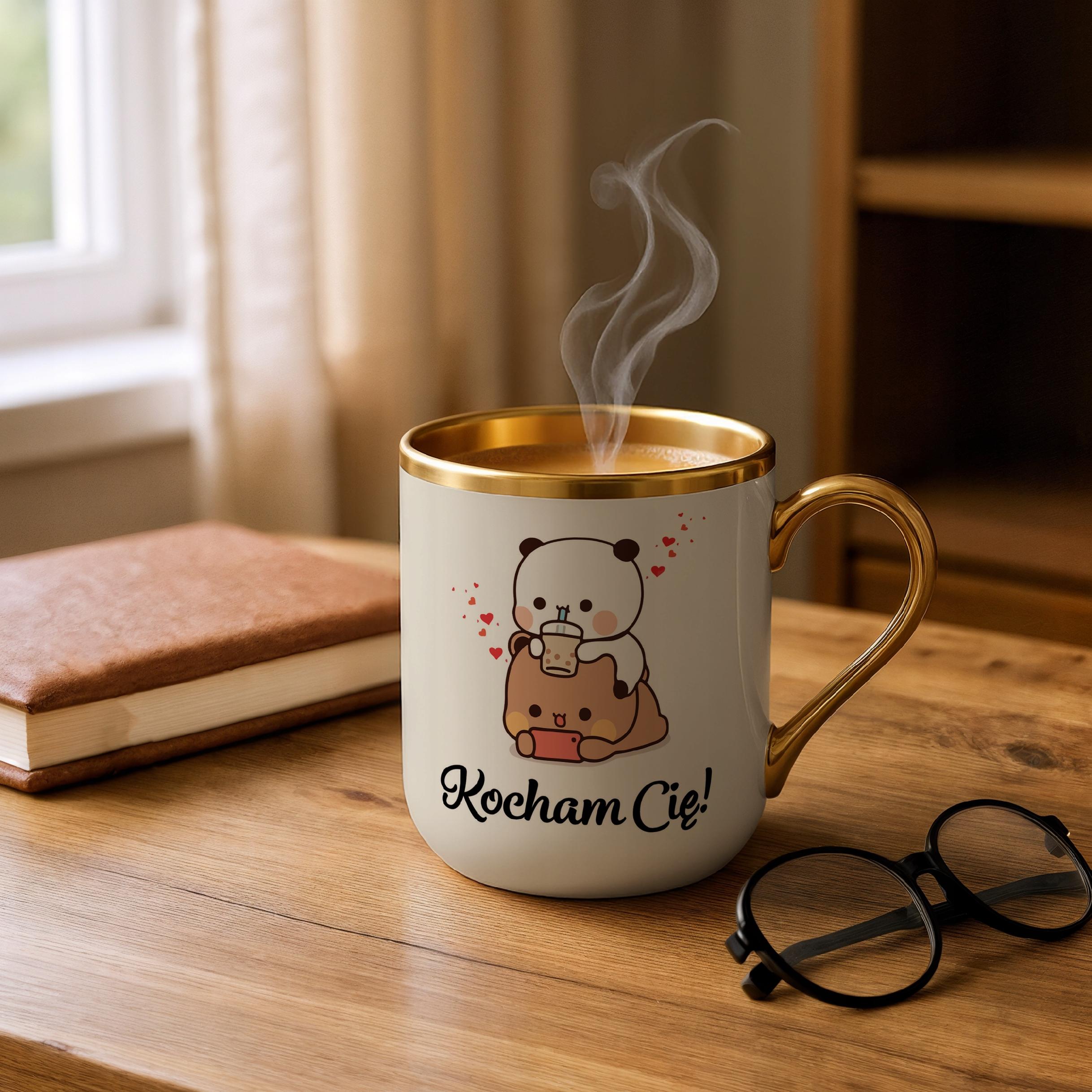 Kubek Premium Złoty Ecru Na Walentynki Kocham Cię Prezent Upominek