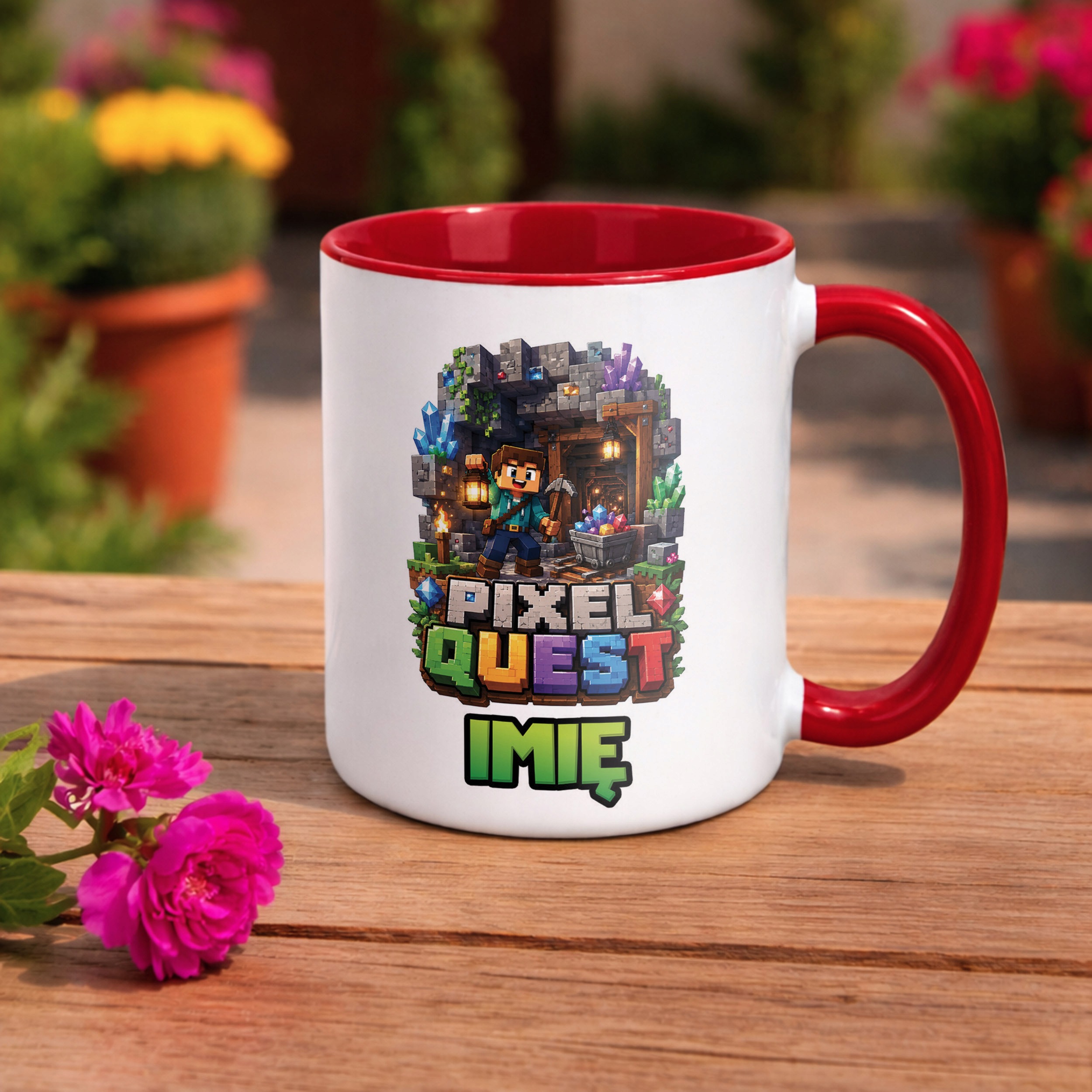 Kubek Czerwony z nadrukiem personalizowany PIXEL Gra Dla Dzieci Prezent