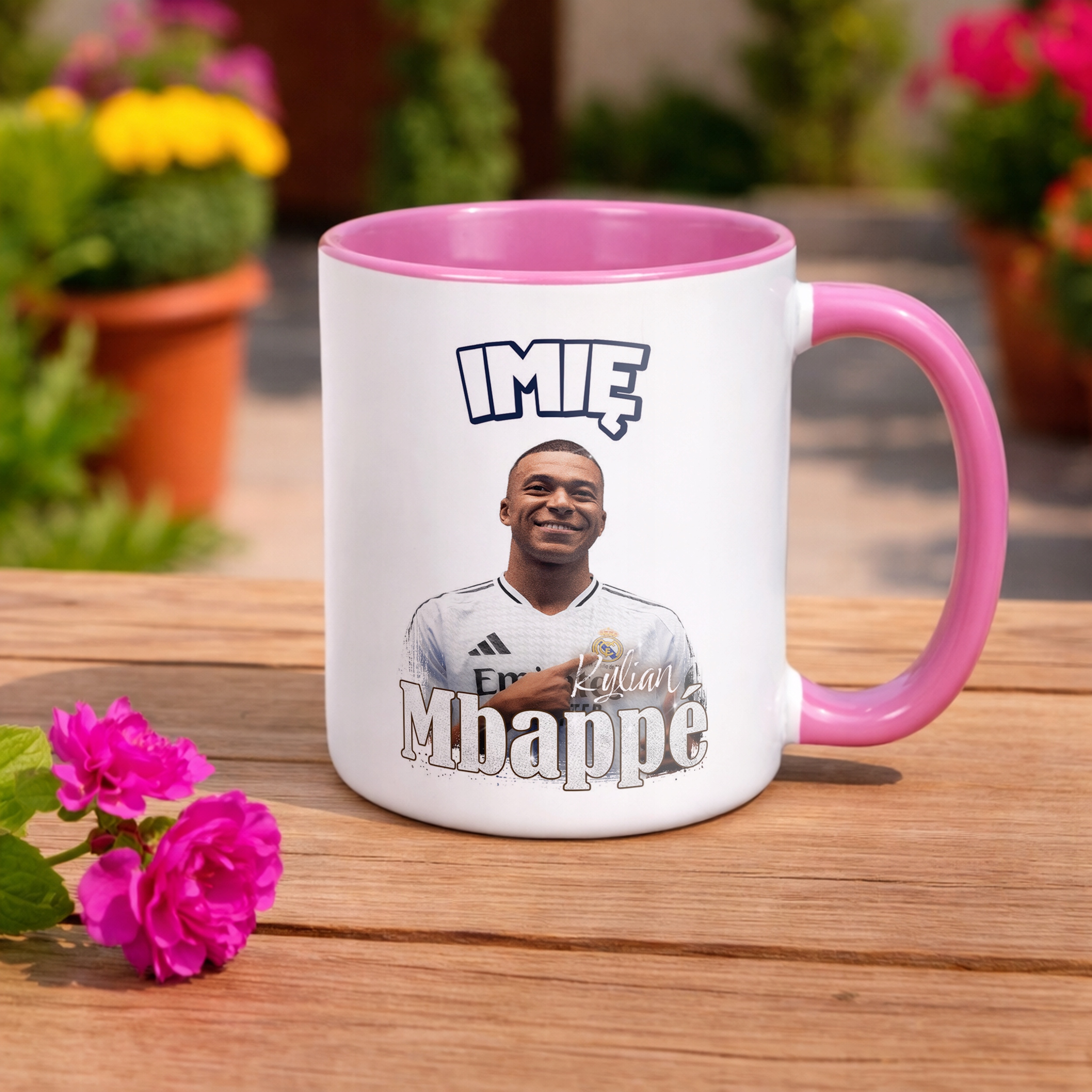 Kubek Różowy Personalizowany Kylian Mbappe Real Madryt Prezent