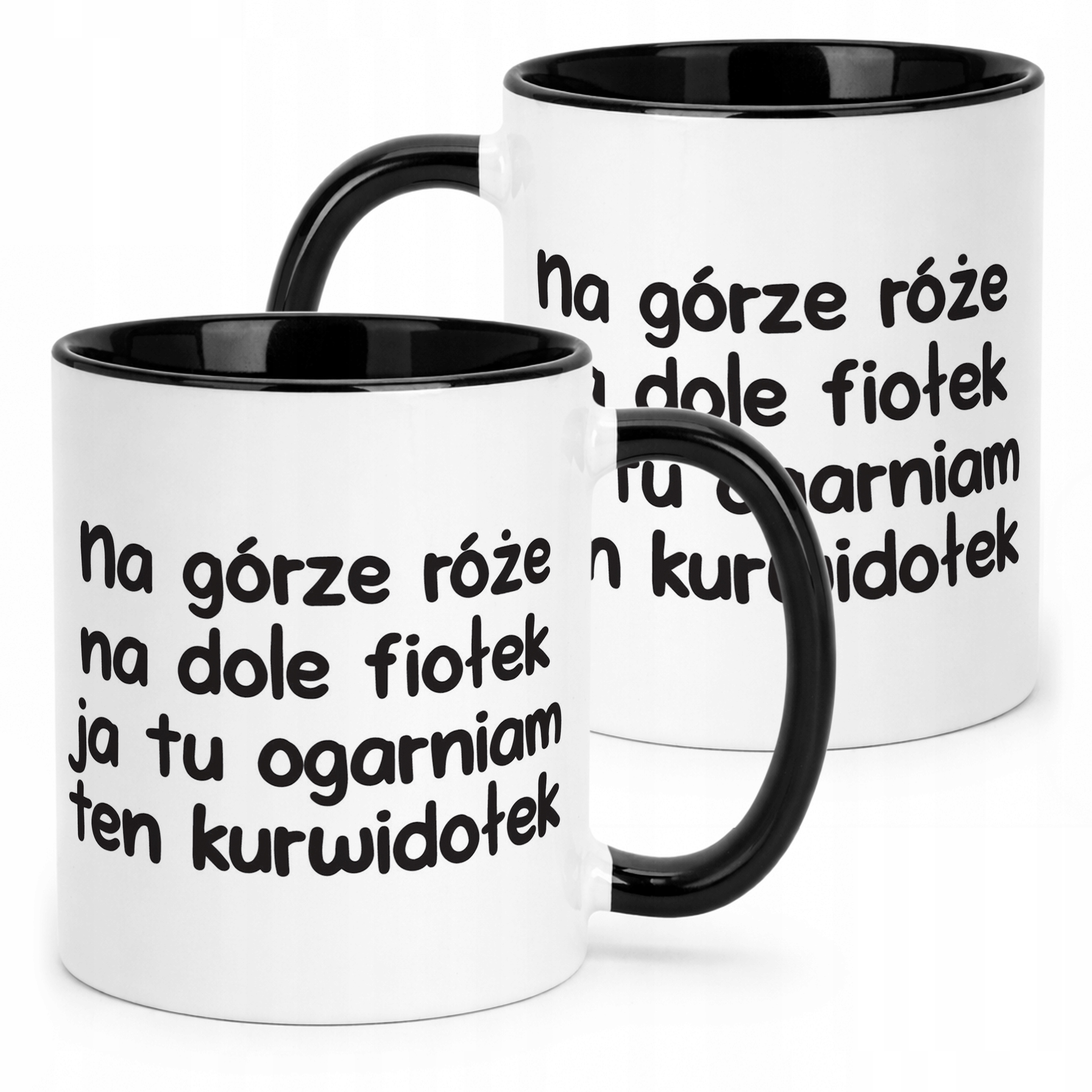 Kubek Czarny Na Górze Róże Na Dole Fiołek Śmieszny Zabawny Prezent