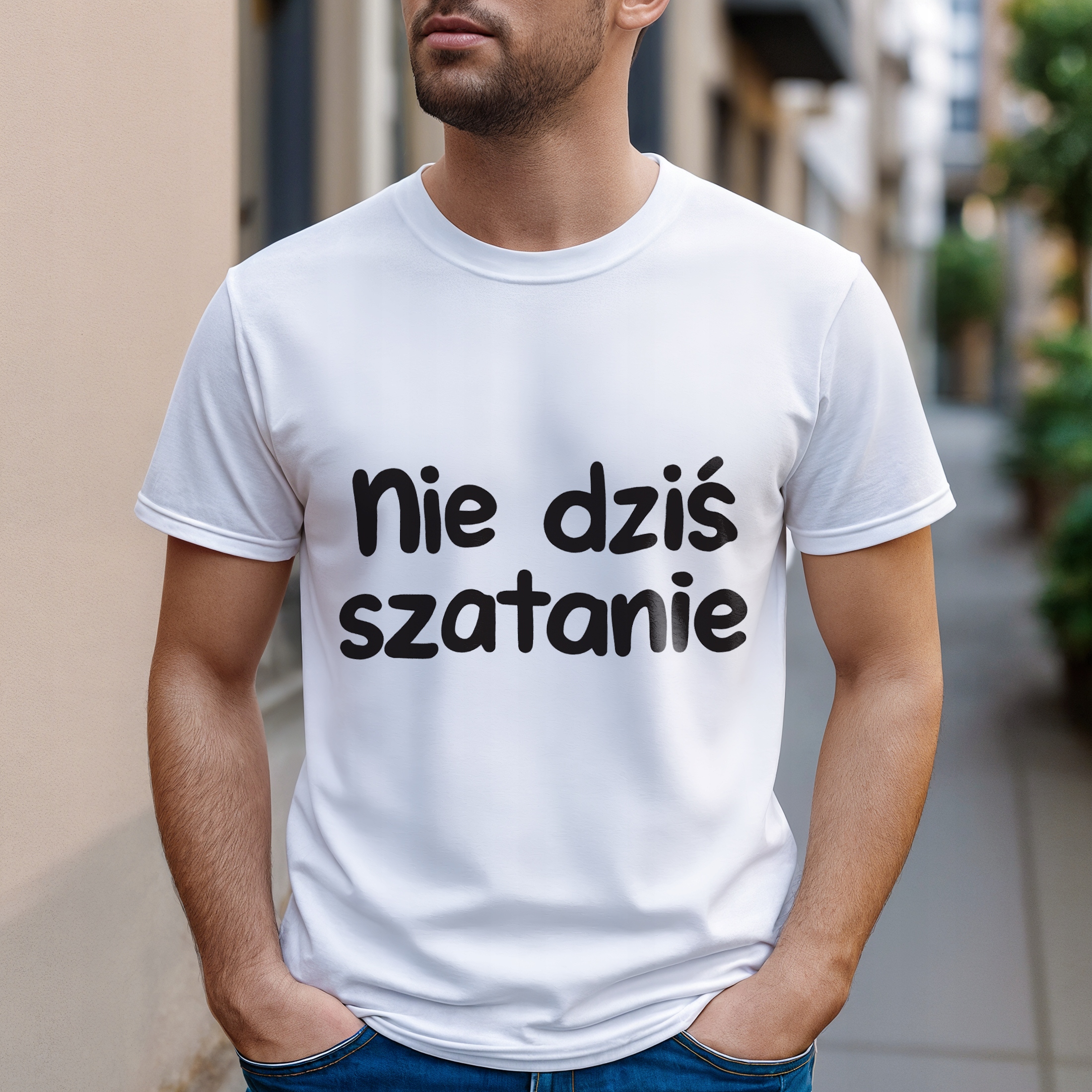 Koszulka biała męska Nie Dziś Szatanie Zabawny Prezent r. 3XL