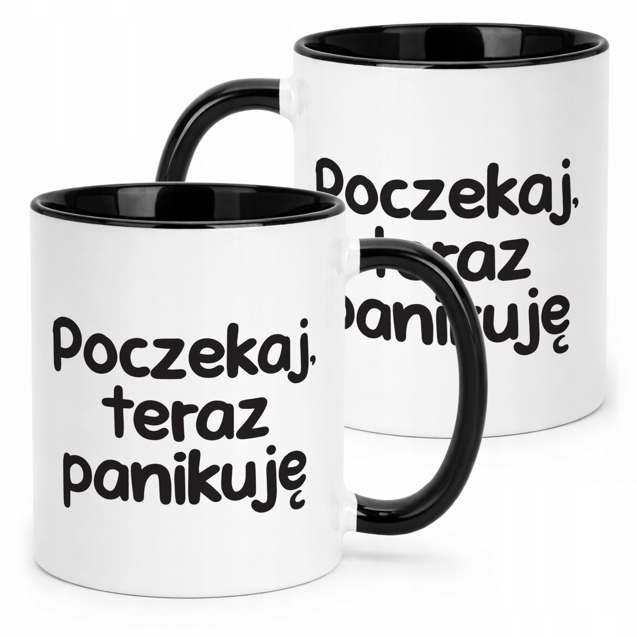 Kubek Czarny Poczekaj Teraz Panikuję Śmieszny Zabawny Prezent
