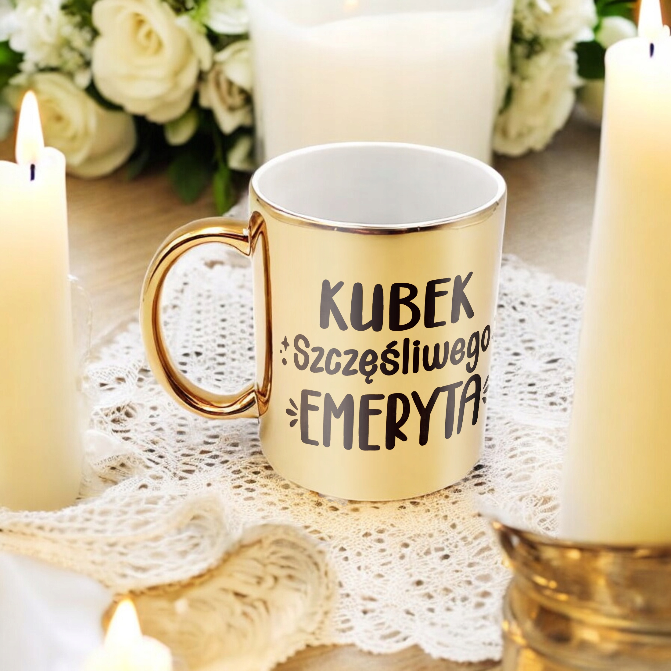 Złoty Kubek ceramiczny z okazji Emerytury Dla Emeryta Prezent Upominek