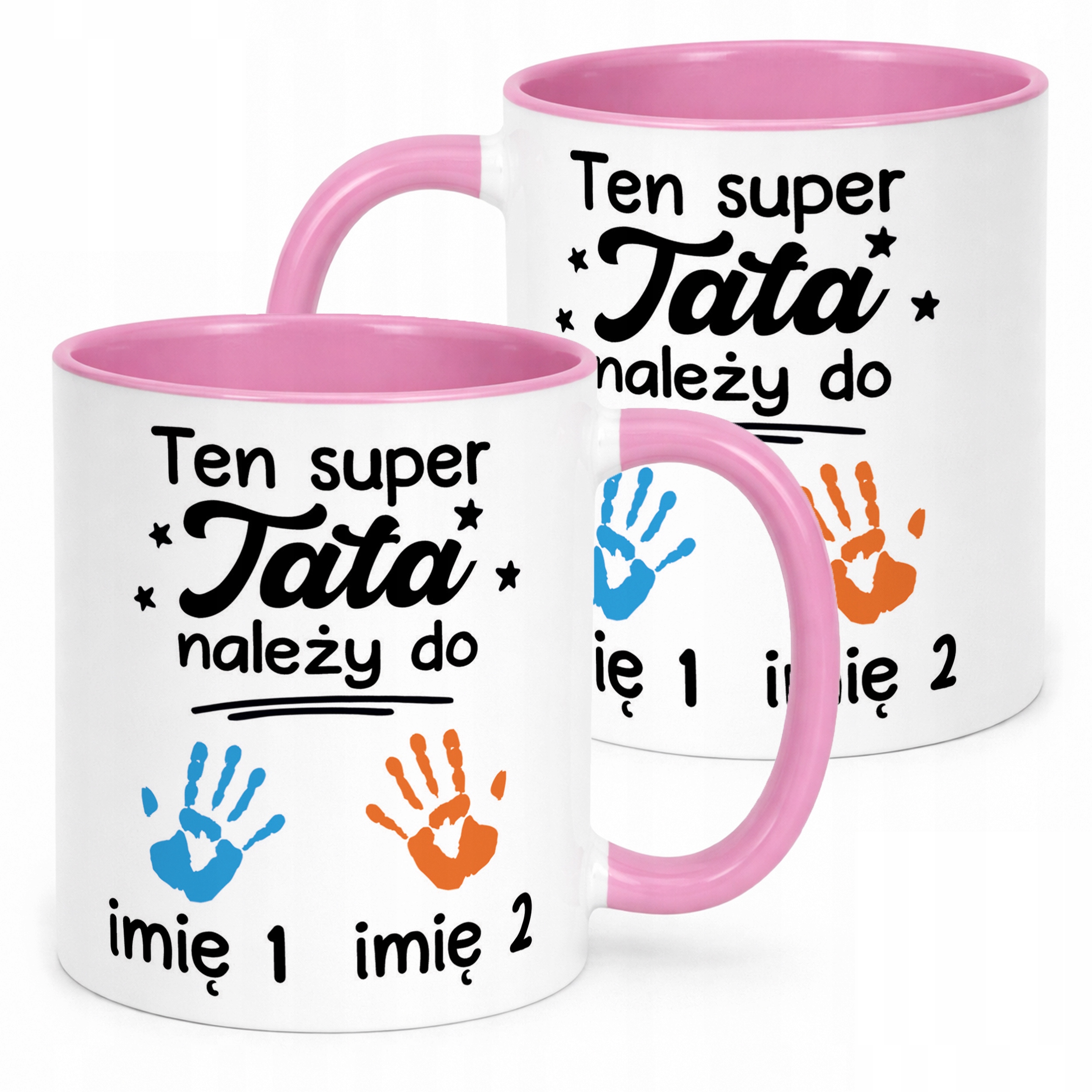 Kubek Różowy Personalizowany Dzień Ojca Tata Należy Do 2 Dzieci