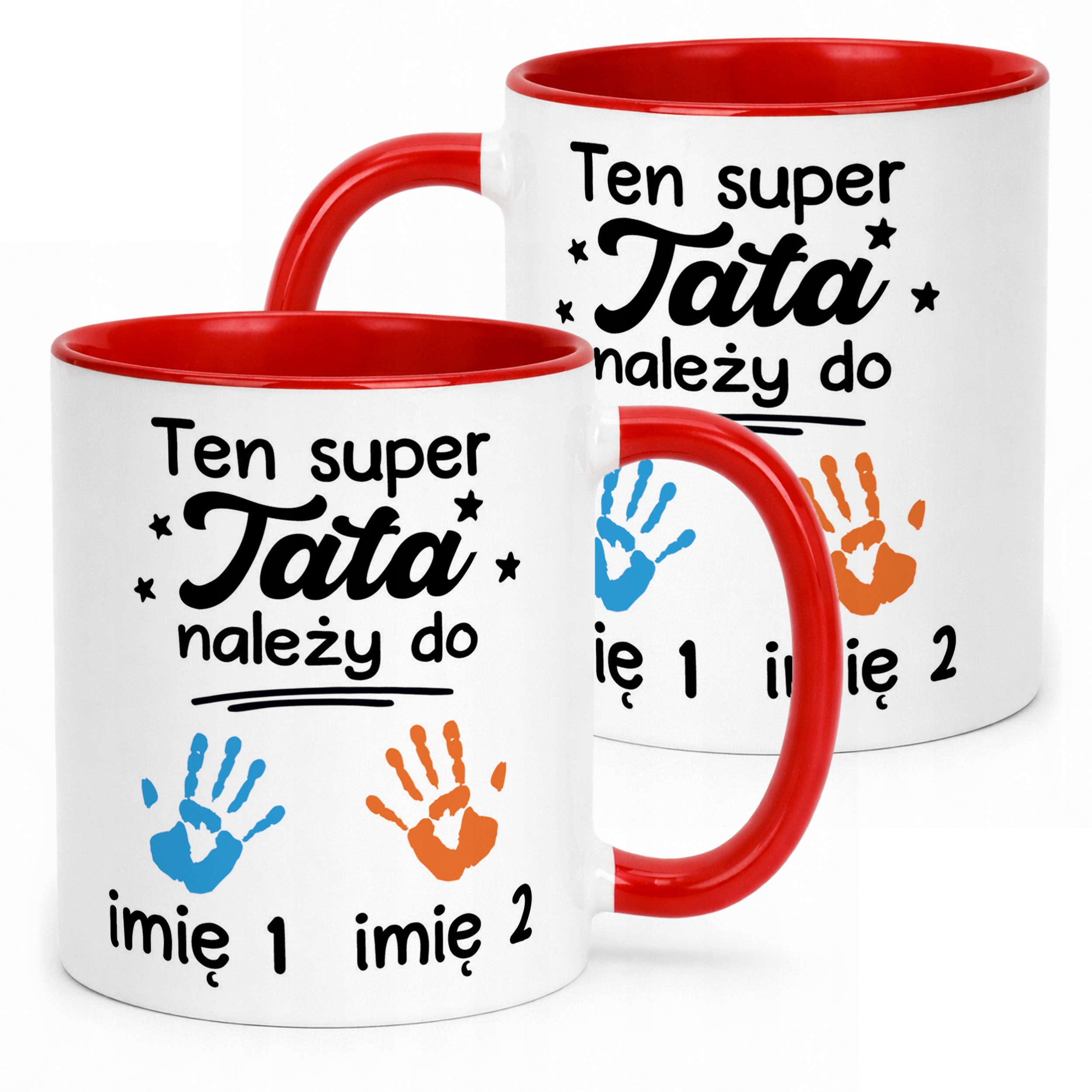 Kubek Czerwony Personalizowany Dzień Ojca Tata Należy Do 2 Dzieci