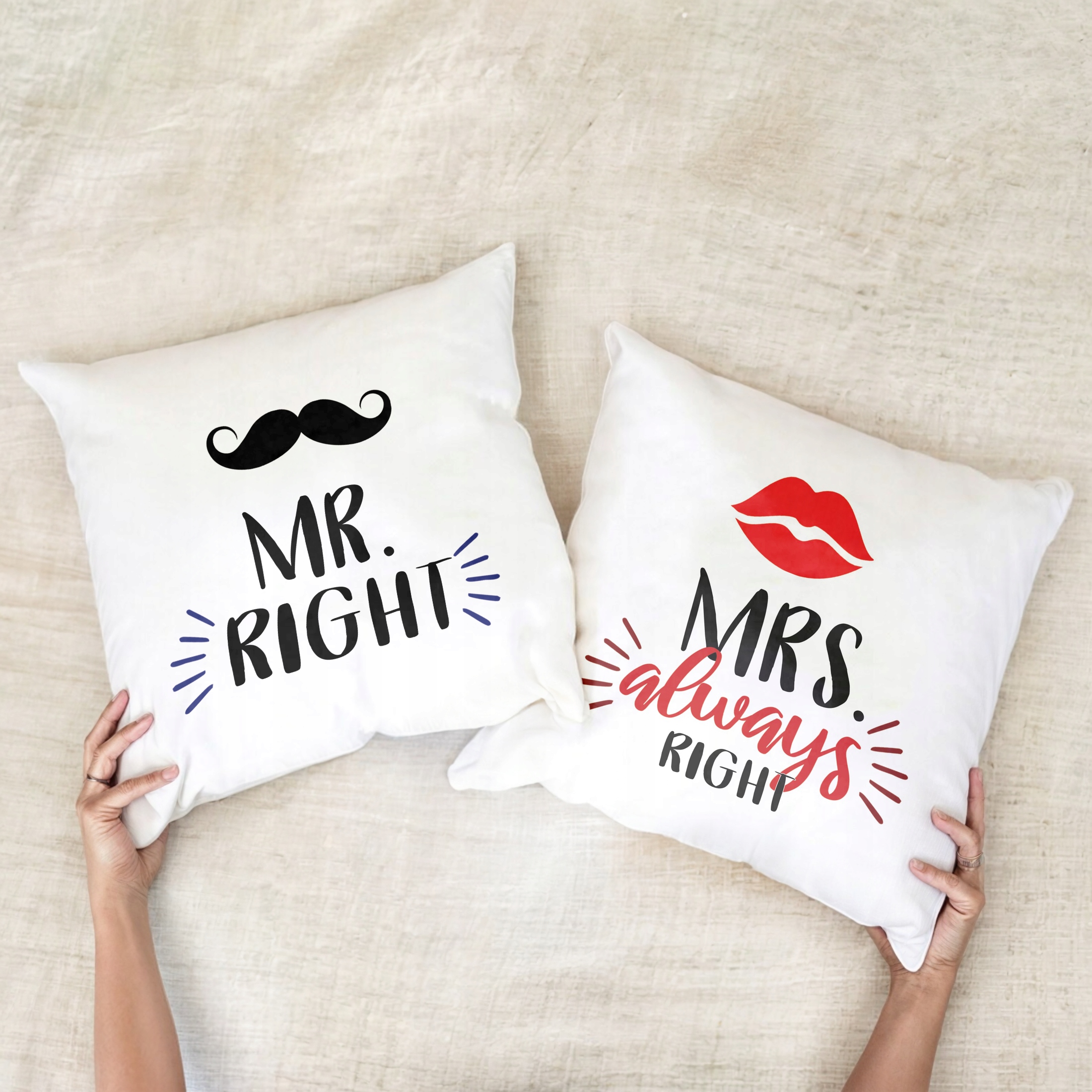 Zestaw Poduszek Walentynkowy Walentynek MR RIGHT & MRS ALWAYS RIGHT