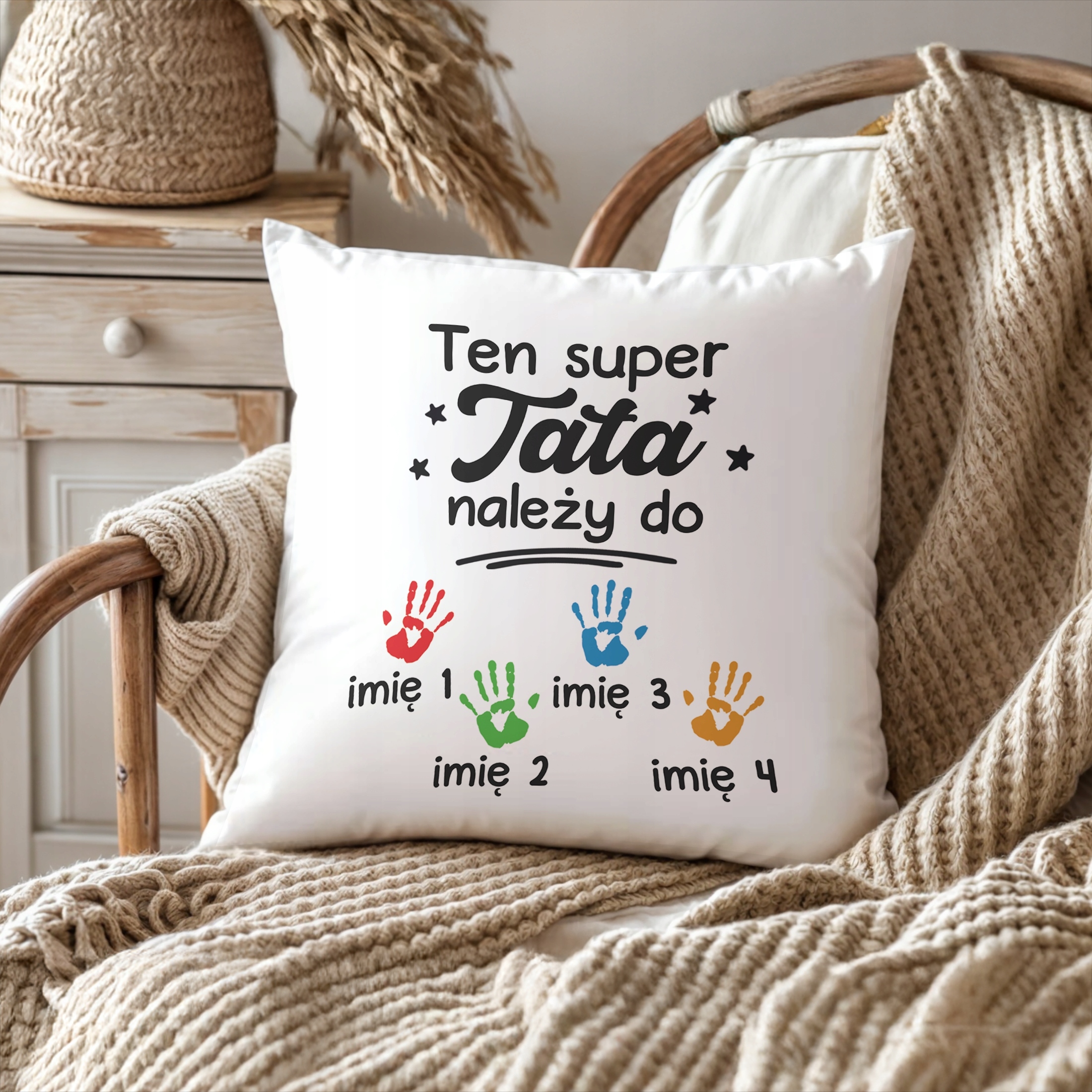 Poduszka personalizowana 38x38cm Dzień Ojca Tata Należy Do 4 Dzieci