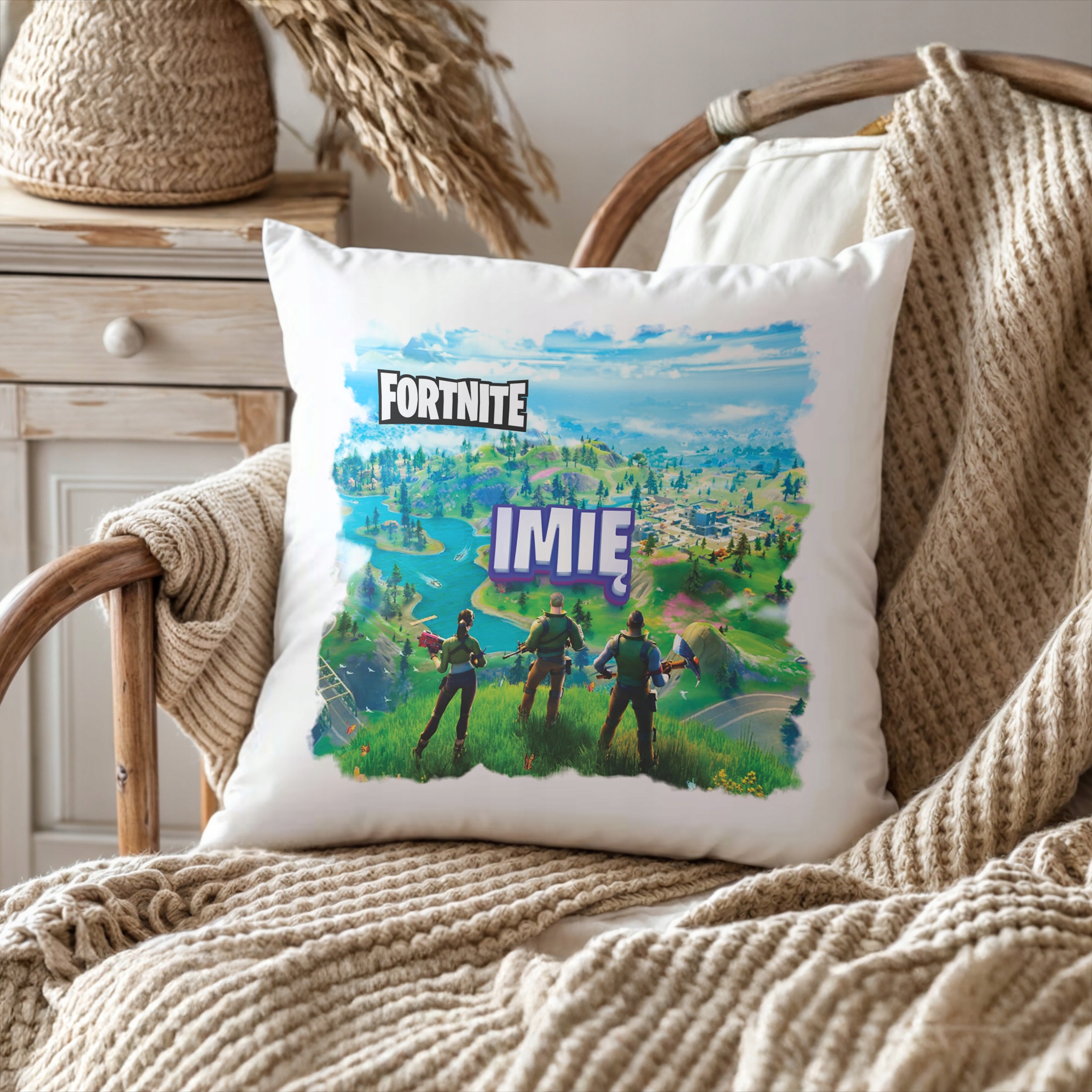 Zestaw Personalizowany Kubek + Poduszka 38×38 cm Dla Graczy Fortnite