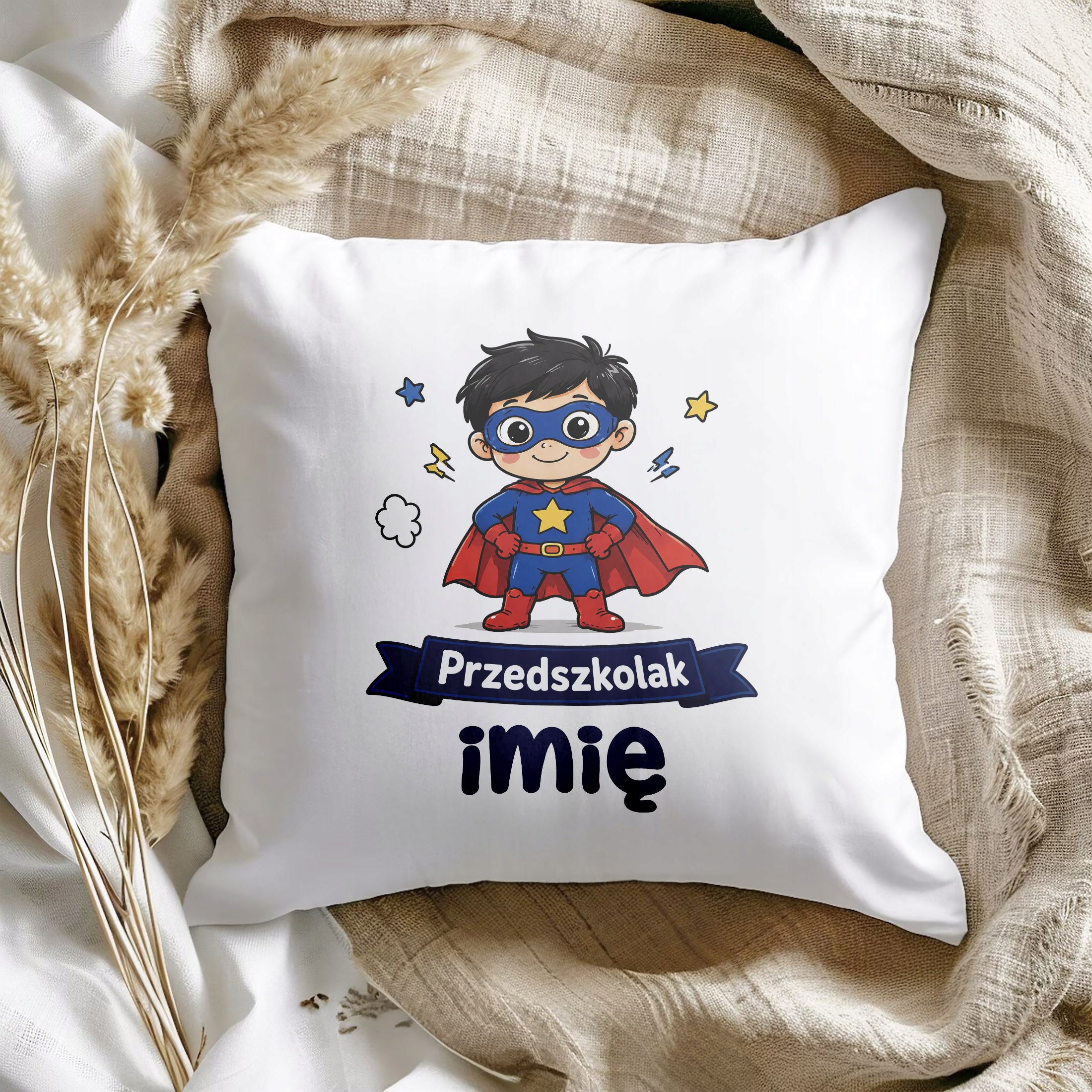 Zestaw Personalizowany Kubek Czarny Poduszka Przedszkolak