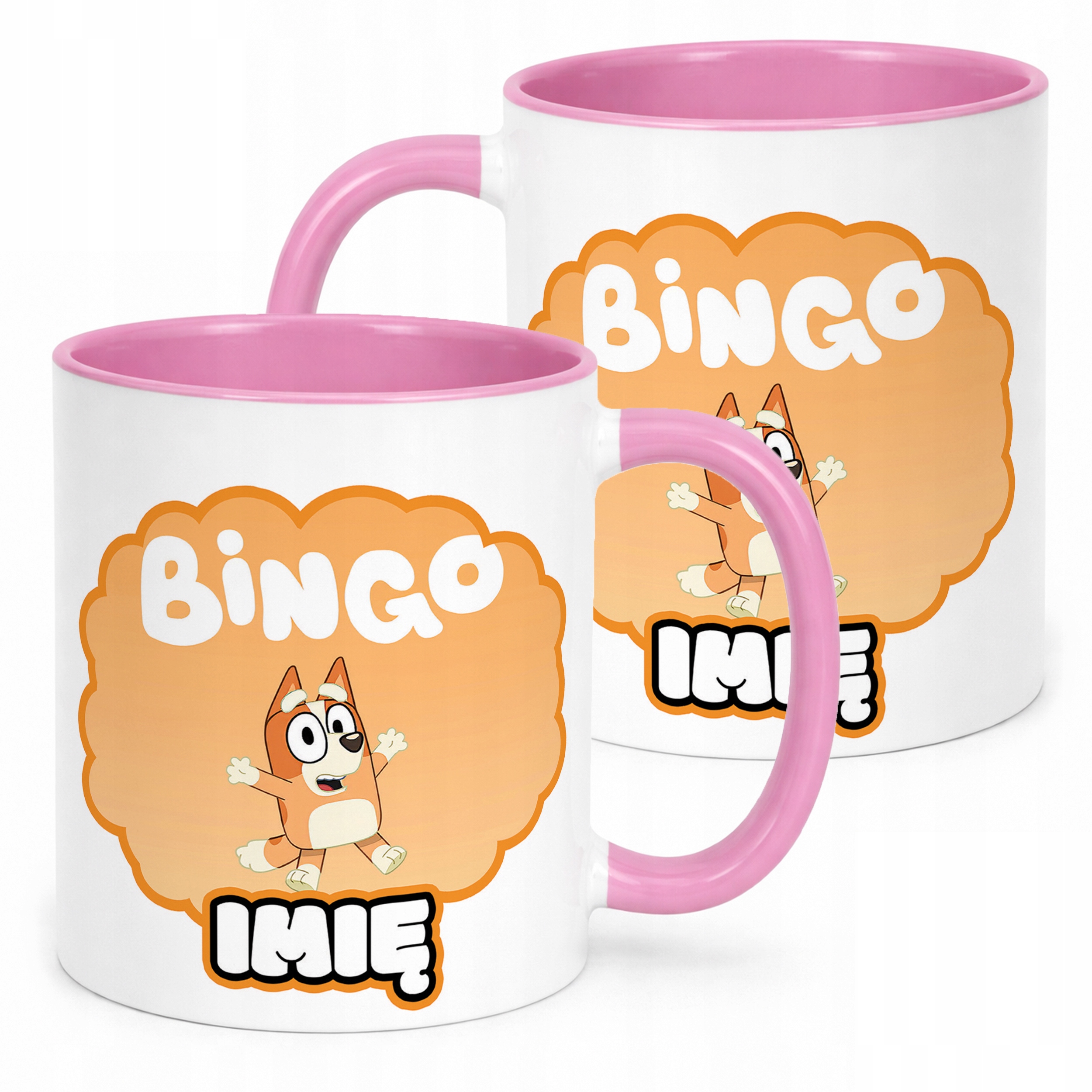 Kubek Różowy Personalizowany Bluey Bingo Dla Fana Dla Dzieci Prezent