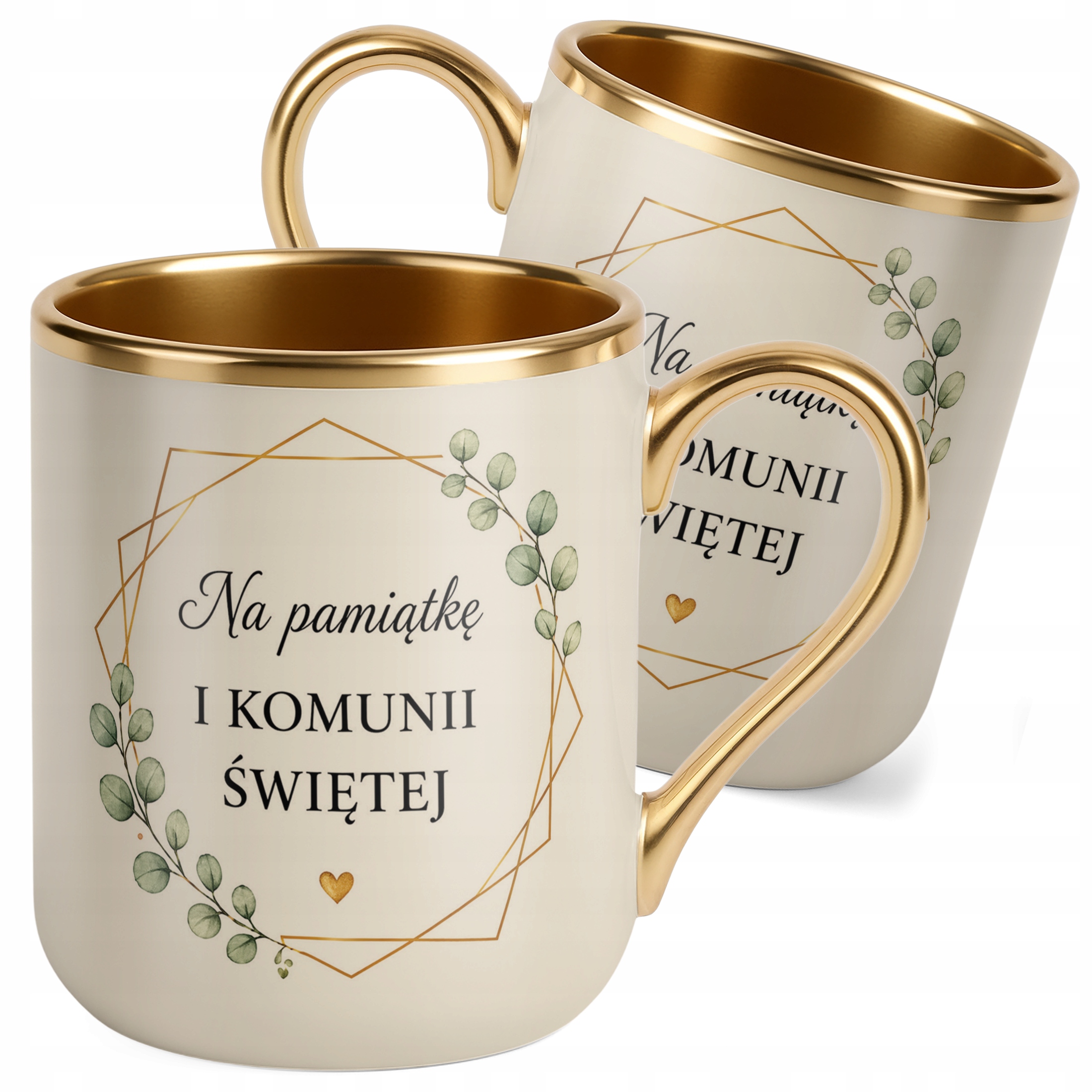 Kubek złoty ecru na przyjęcie komunijne pamiątka dla gości