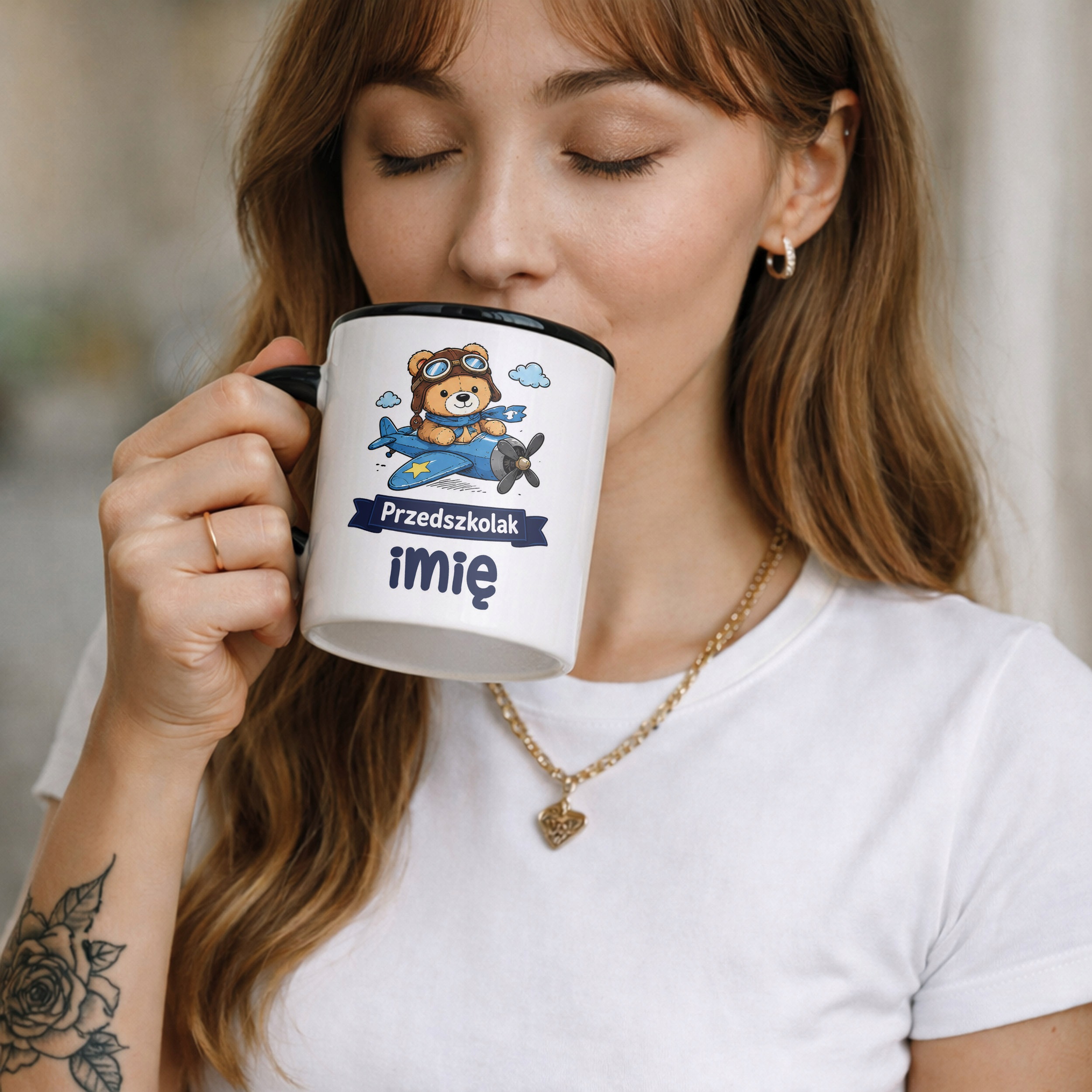 Zestaw Personalizowany Plecak Worek Kubek Czarny Przedszkolak Rakieta